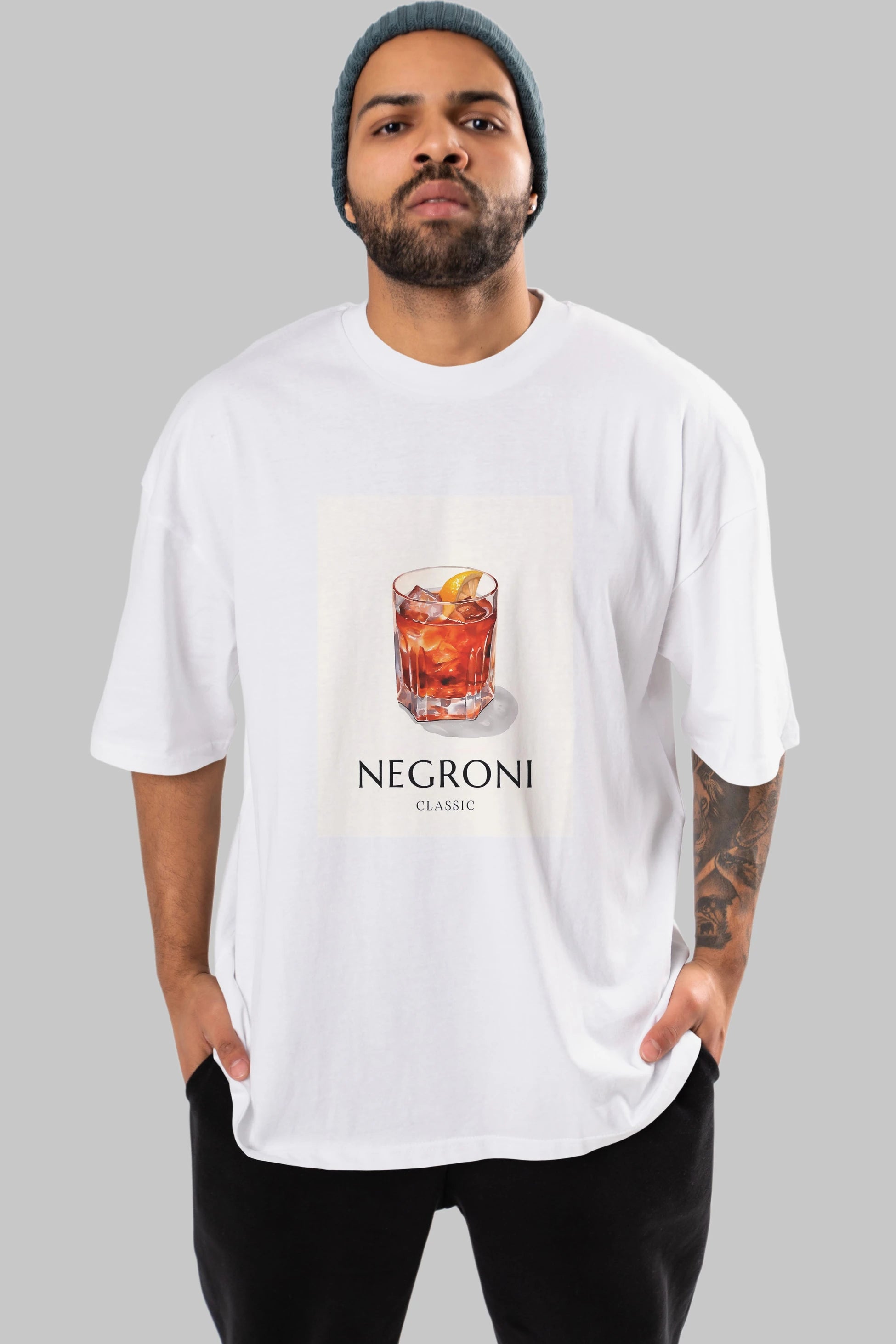 Negroni Classic Ön Baskılı Oversize t-shirt Erkek Kadın Unisex %100 Pamuk Bisiklet Yaka tişort