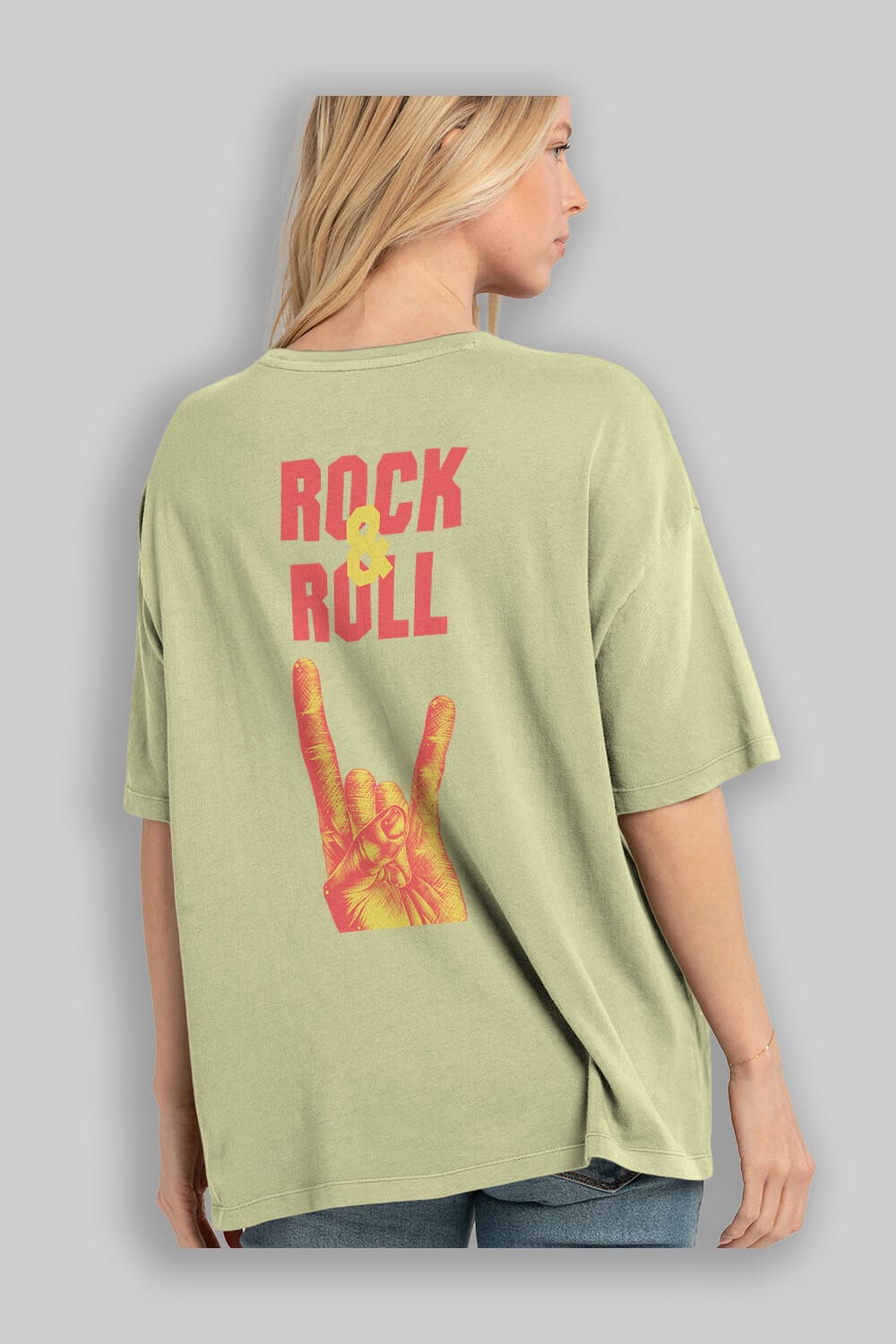 Rock & Roll Yazılı Arka Baskılı Oversize t-shirt Erkek Kadın Unisex