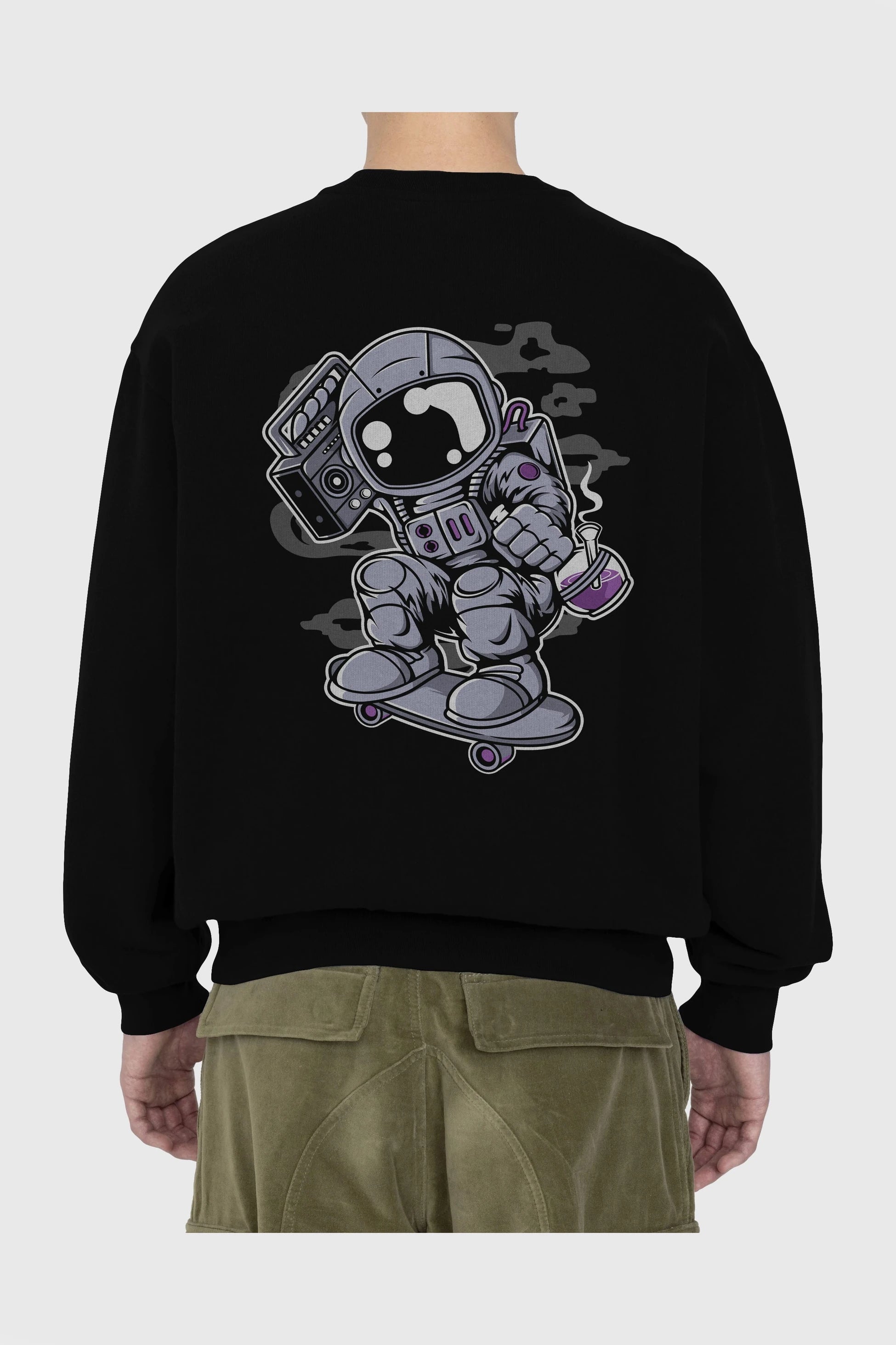 Astroanut Skater Boombox Arka Baskılı Oversize Sweatshirt Erkek Kadın Unisex