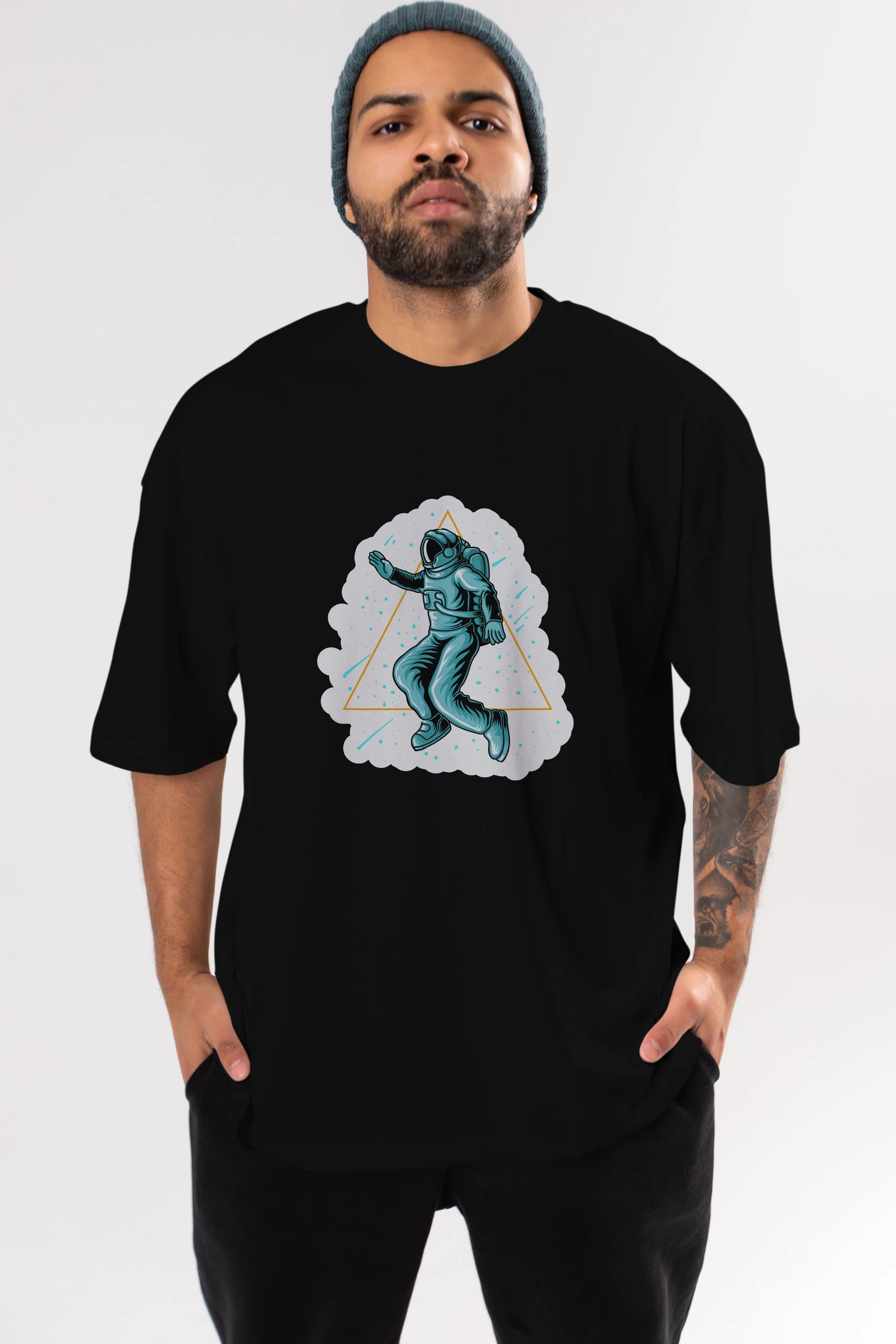 Astronaut Starry Triangle Sticker Ön Baskılı Oversize t-shirt Erkek Kadın Unisex