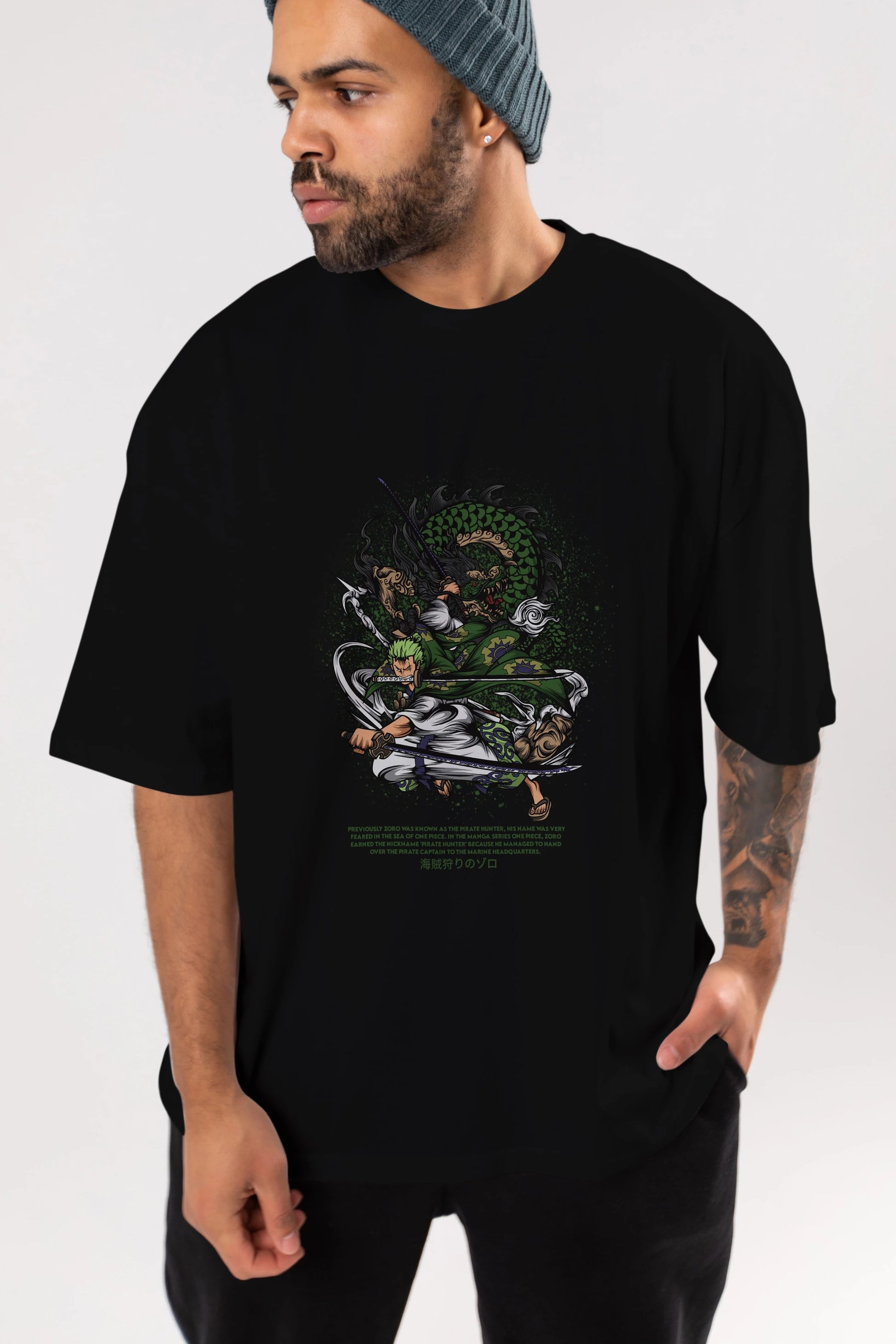 Zoro-ONE PIECE Anime Ön Baskılı Oversize t-shirt %100 pamuk Erkek Kadın Unisex