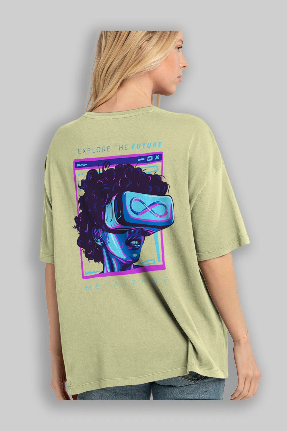Metaverse Arka Baskılı Oversize t-shirt Erkek Kadın Unisex