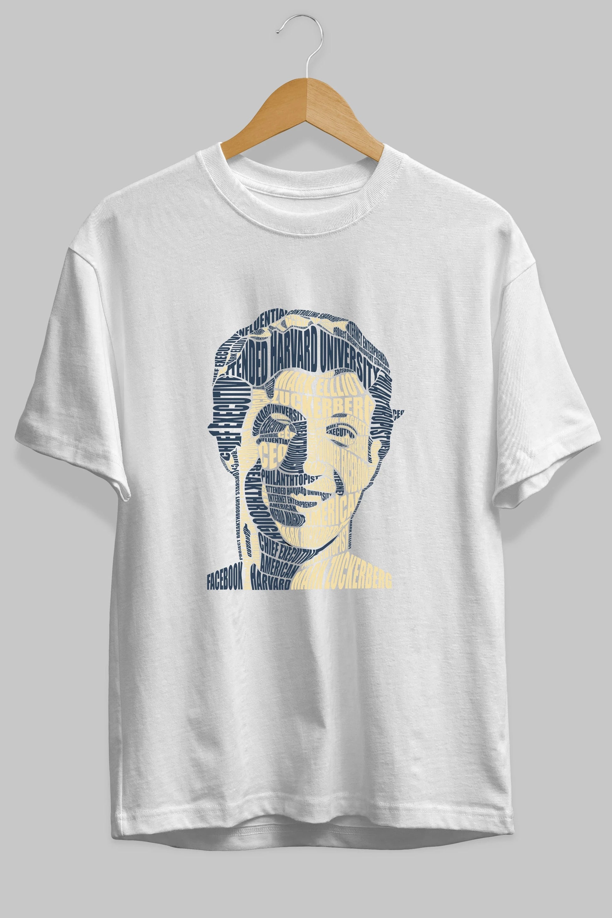Mark Zuckerberg Calligram Ön Baskılı Oversize t-shirt %100 pamuk Erkek Kadın Unisex
