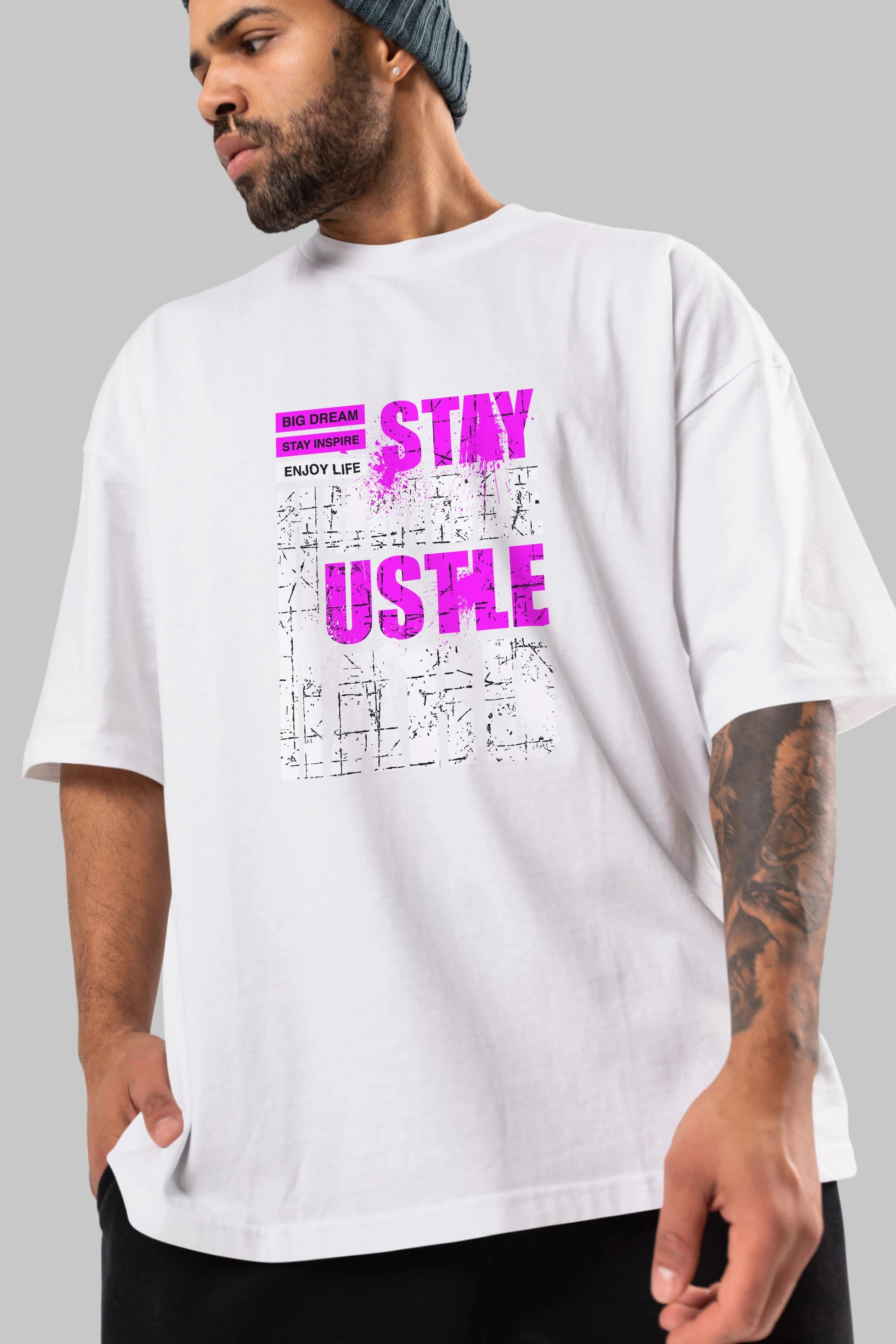Stay Hustle Ön Baskılı Oversize t-shirt Erkek Kadın Unisex