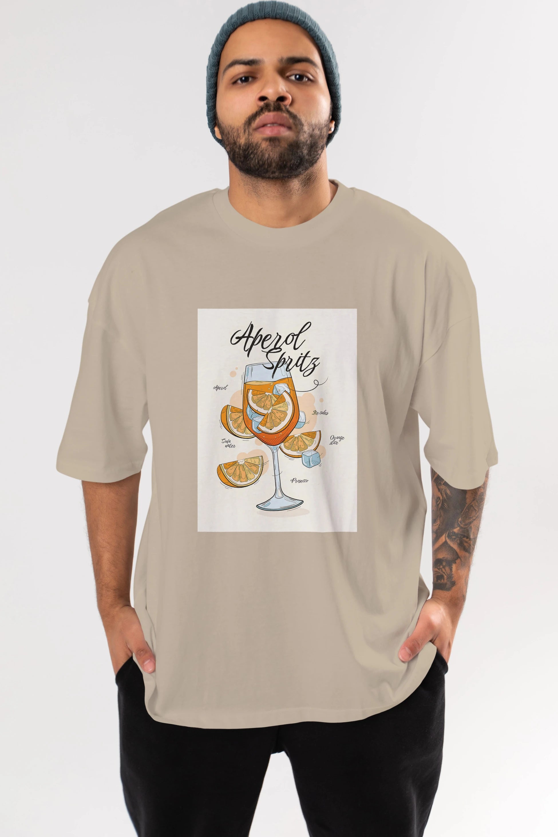 Aperol Spritz 6 Ön Baskılı Oversize t-shirt Erkek Kadın Unisex %100 Pamuk Bisiklet Yaka tişort