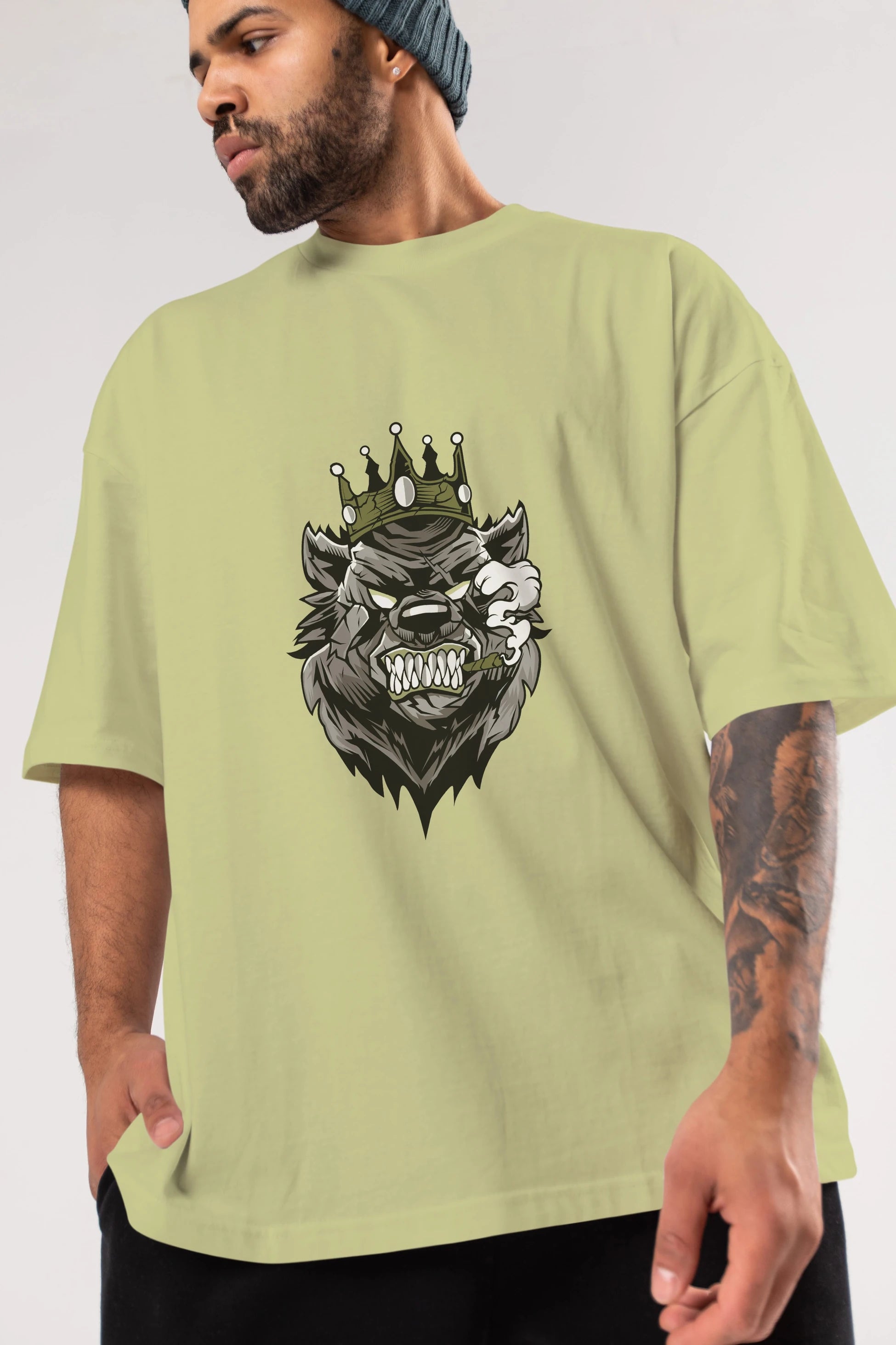 Bear King Ön Baskılı Oversize t-shirt Erkek Kadın Unisex %100 Pamuk tişort