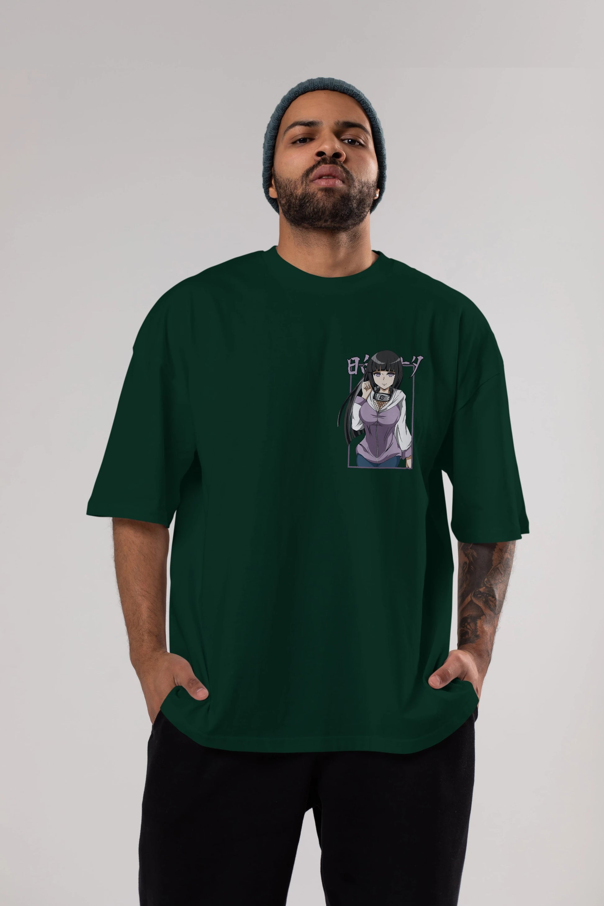 Hinata NARUTO Ön Sol Baskılı Oversize t-shirt Erkek Kadın Unisex %100 Pamuk Bisiklet Yaka tişort