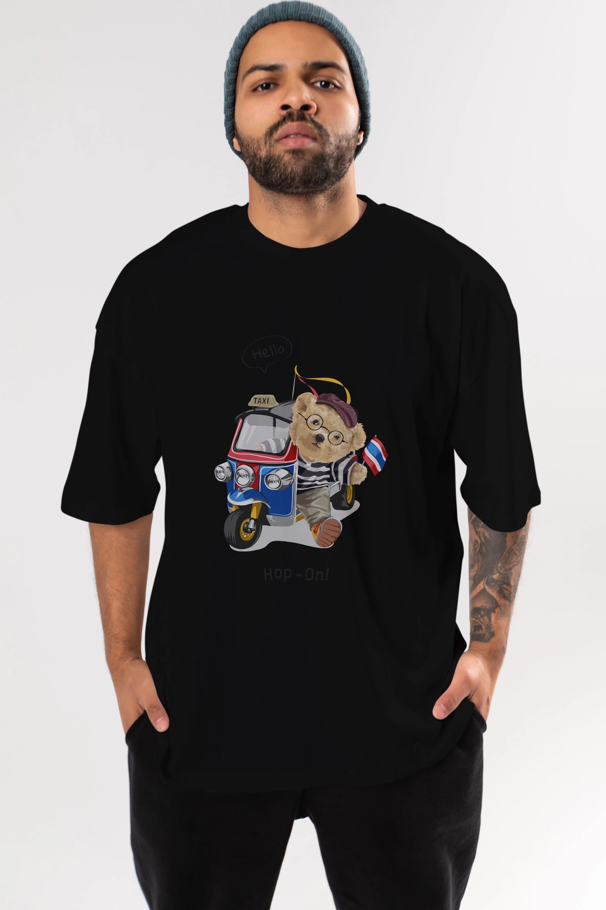 Teddy Bear Hop-On Ön Baskılı Oversize t-shirt Erkek Kadın Unisex %100 Pamuk