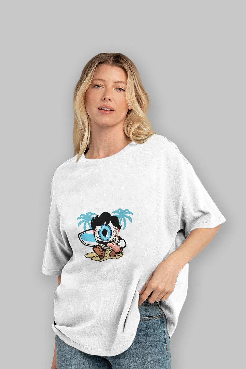 Eye Ball Surfer Ön Baskılı Oversize t-shirt Erkek Kadın Unisex %100 Pamuk tişort