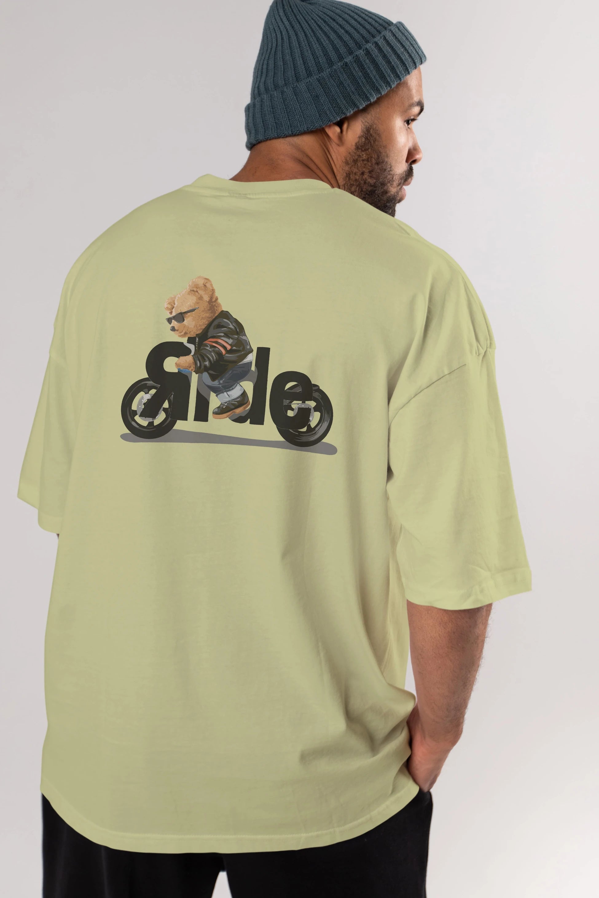Teddy Bear Ride Arka Baskılı Oversize t-shirt Erkek Kadın Unisex %100 Pamuk