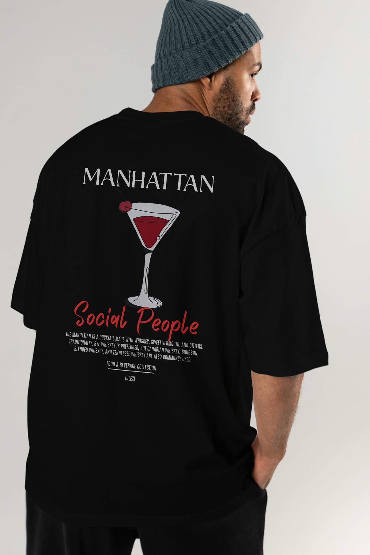 Manhattan Kokteyl Serisi Baskılı Oversize t-shirt Erkek Kadın Unisex %100 Pamuk Bisiklet Yaka tişort