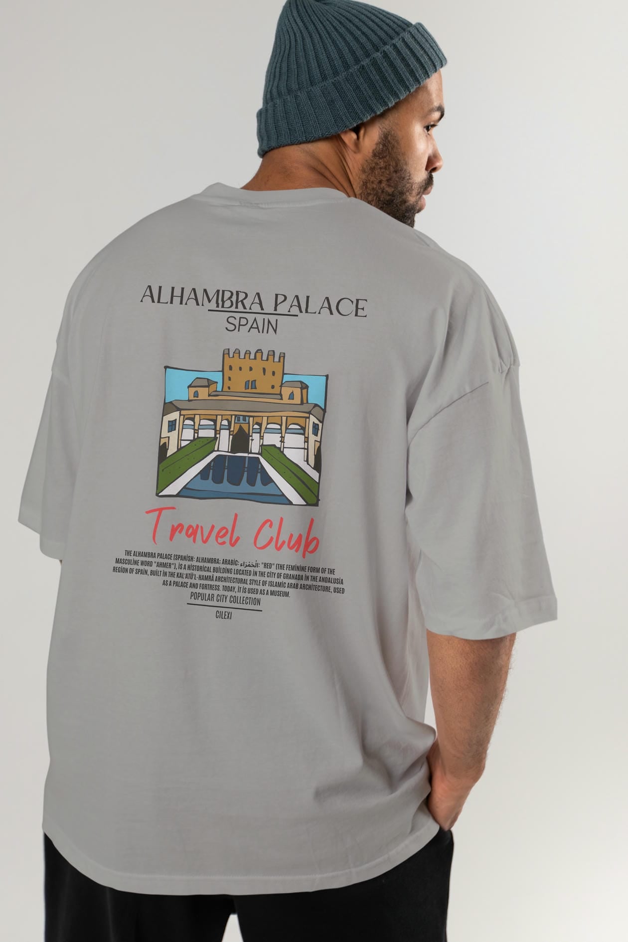 Alhambra Palace Spain Arka Baskılı Oversize t-shirt Erkek Kadın Pamuk Bisiklet Yaka tişort