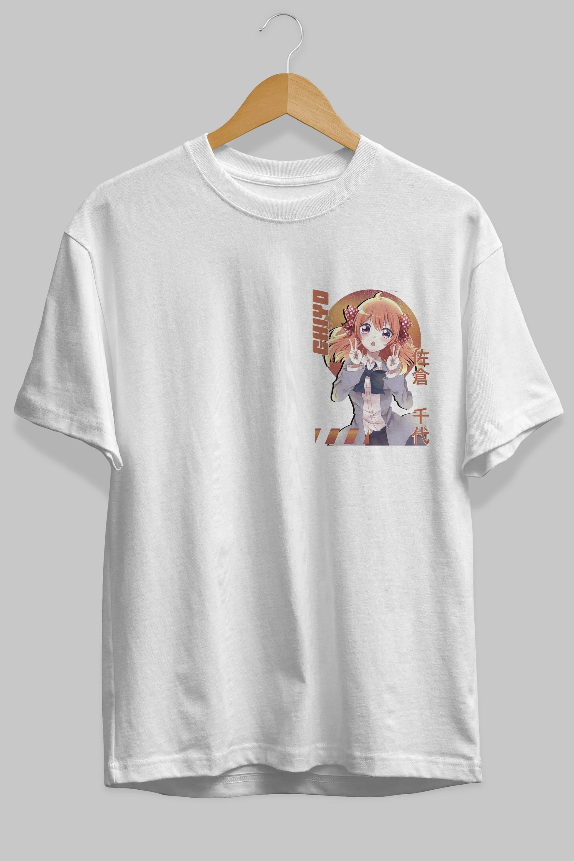 Chiyo Sakura 5 Ön Sol Baskılı Oversize t-shirt Erkek Kadın Unisex %100 Pamuk Bisiklet Yaka tişort