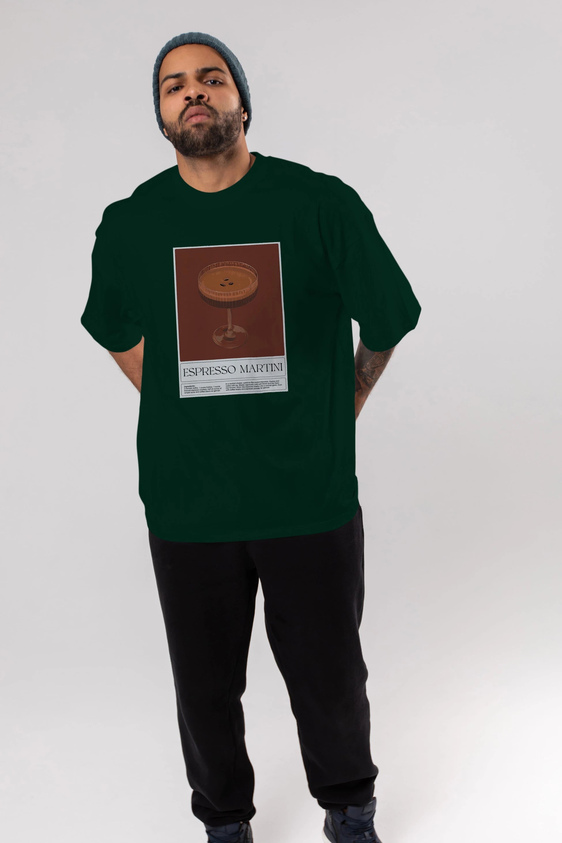 Espresso Martini Ön Baskılı Oversize t-shirt Erkek Kadın Unisex %100 Pamuk Bisiklet Yaka tişort