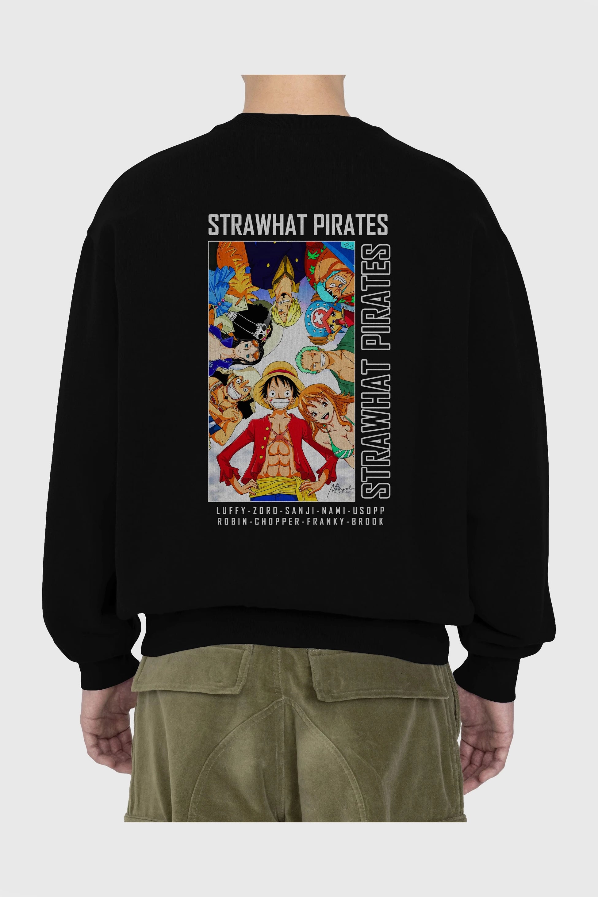 Luffy Strahwat Arka Baskılı Anime Oversize Sweatshirt Erkek Kadın Unisex