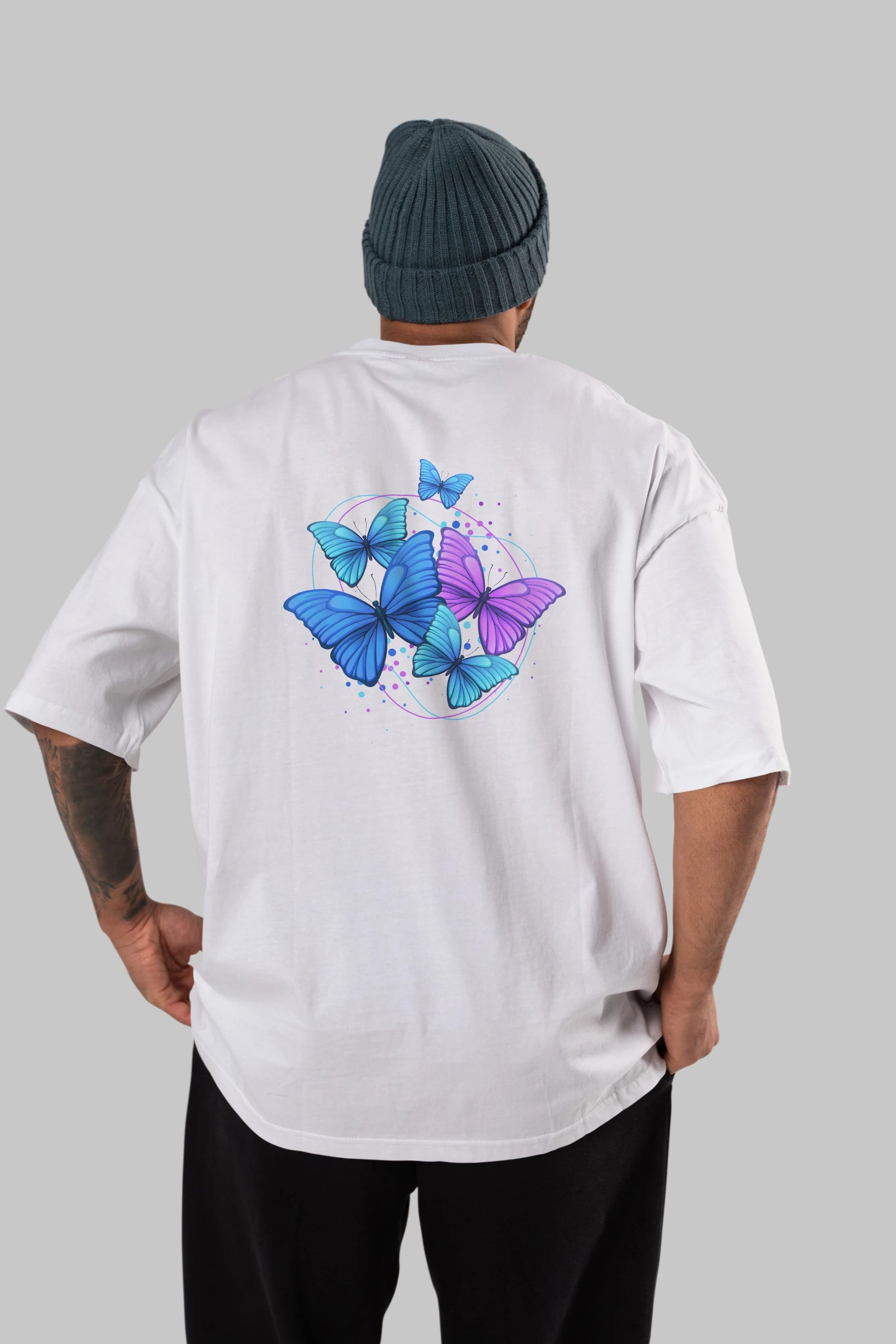 Kelebek Arka Baskılı Oversize t-shirt Erkek Kadın Unisex