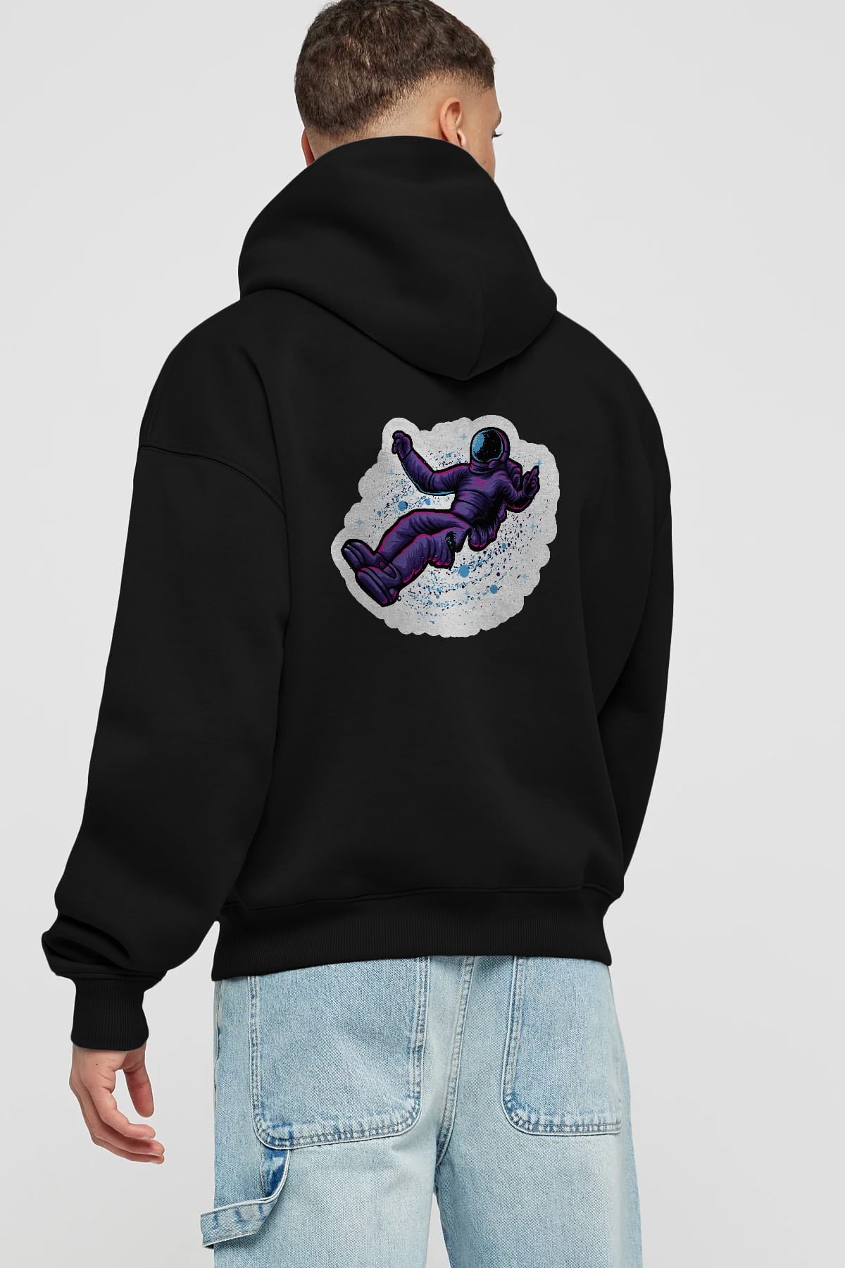 Having fun in outer space sticker Arka Baskılı Hoodie Oversize Kapüşonlu Sweatshirt Erkek Kadın Unisex