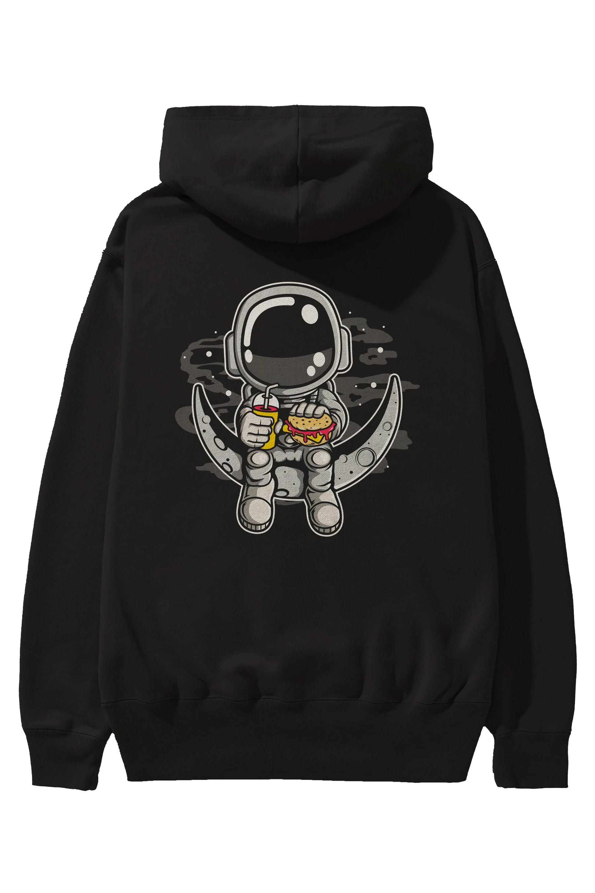 Astronaut Crescent Arka Baskılı Hoodie Oversize Kapüşonlu Sweatshirt Erkek Kadın Unisex