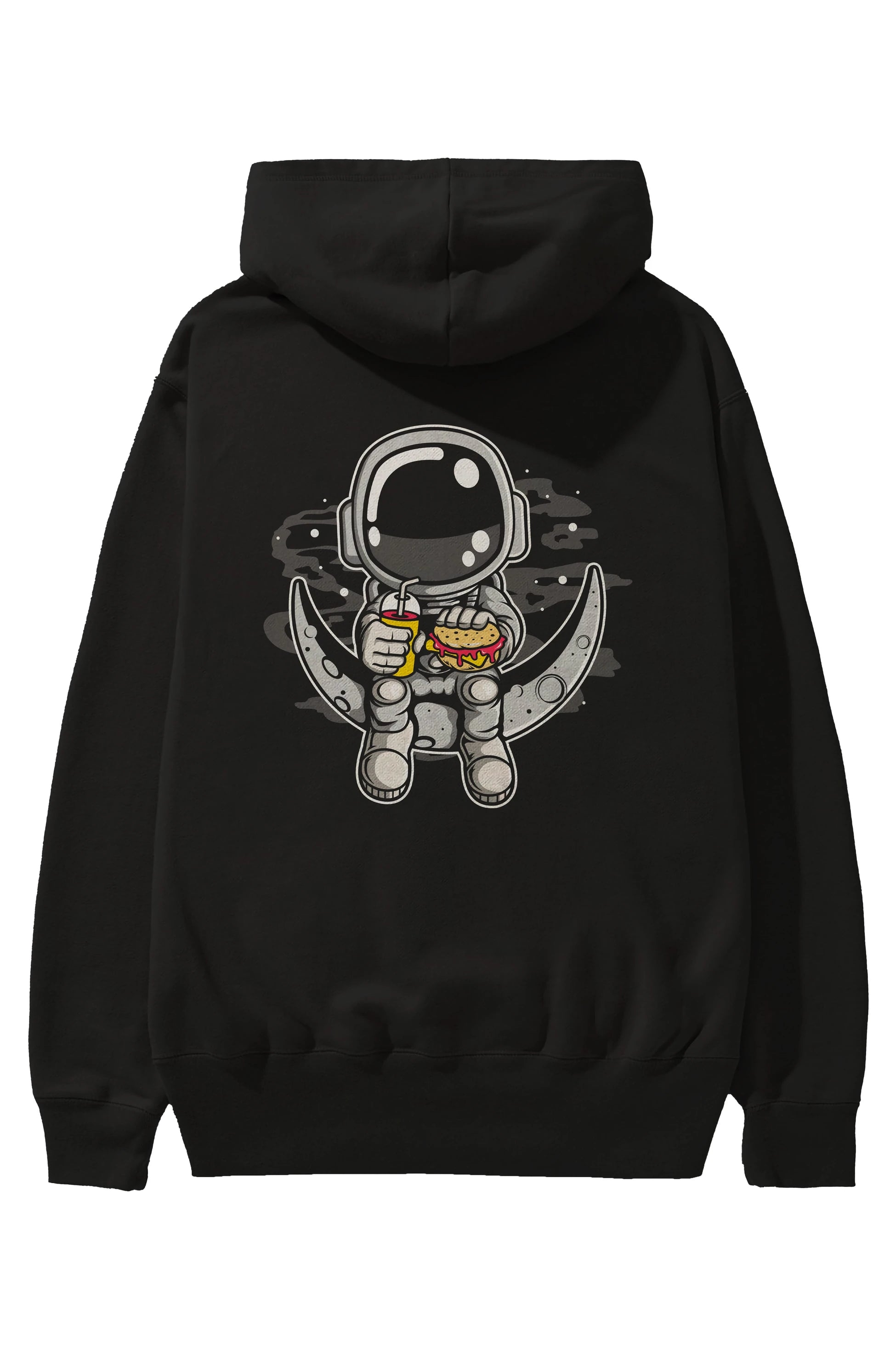 Astronaut Crescent Arka Baskılı Hoodie Oversize Kapüşonlu Sweatshirt Erkek Kadın Unisex