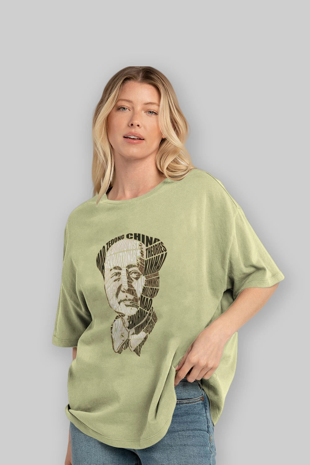 Mao Zedong Calligram Ön Baskılı Oversize t-shirt %100 pamuk Erkek Kadın Unisex