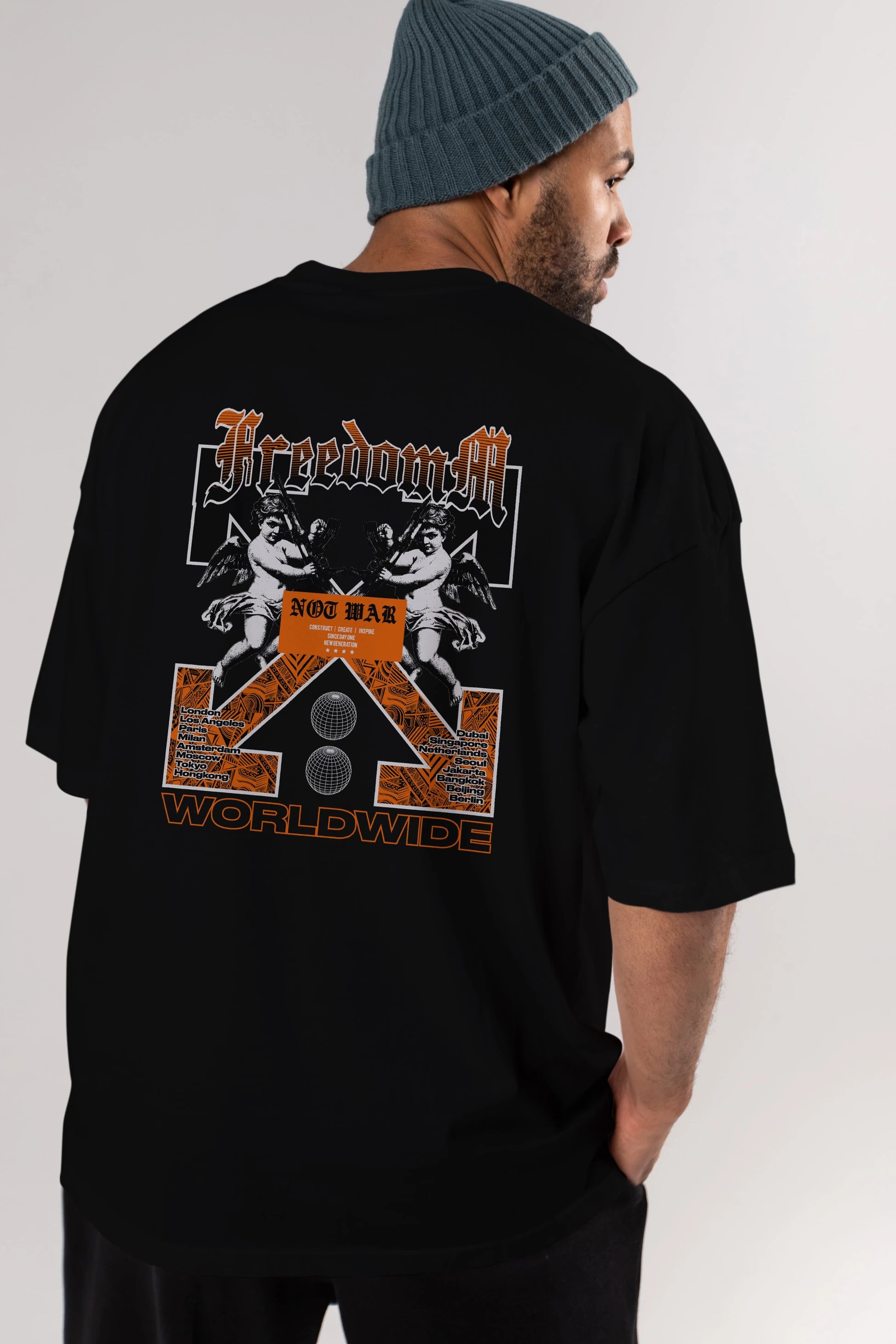 Freedom Worldwide Arka Baskılı Oversize t-shirt Erkek Kadın Unisex
