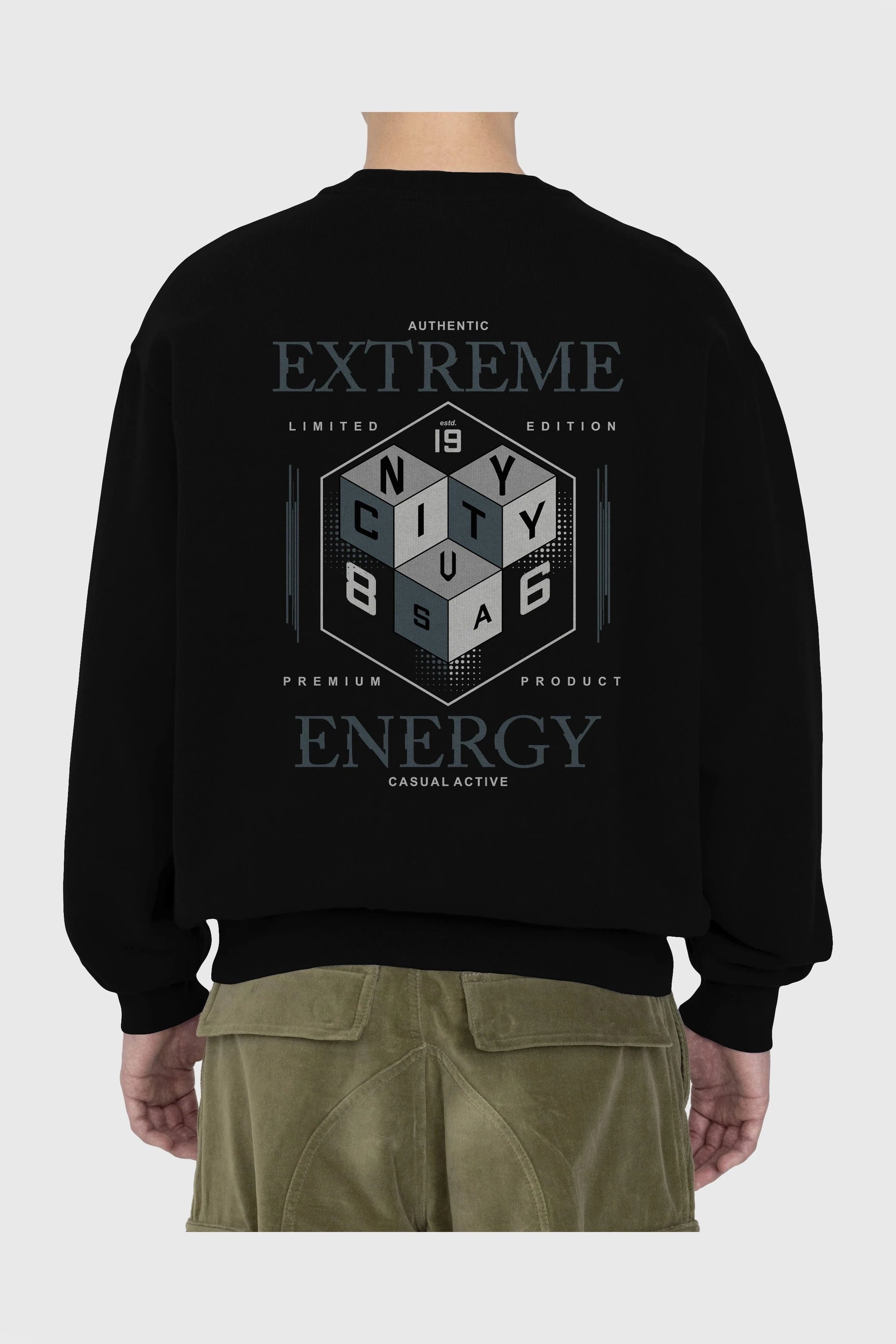 Extreme Energy Arka Baskılı Oversize Sweatshirt Erkek Kadın Unisex