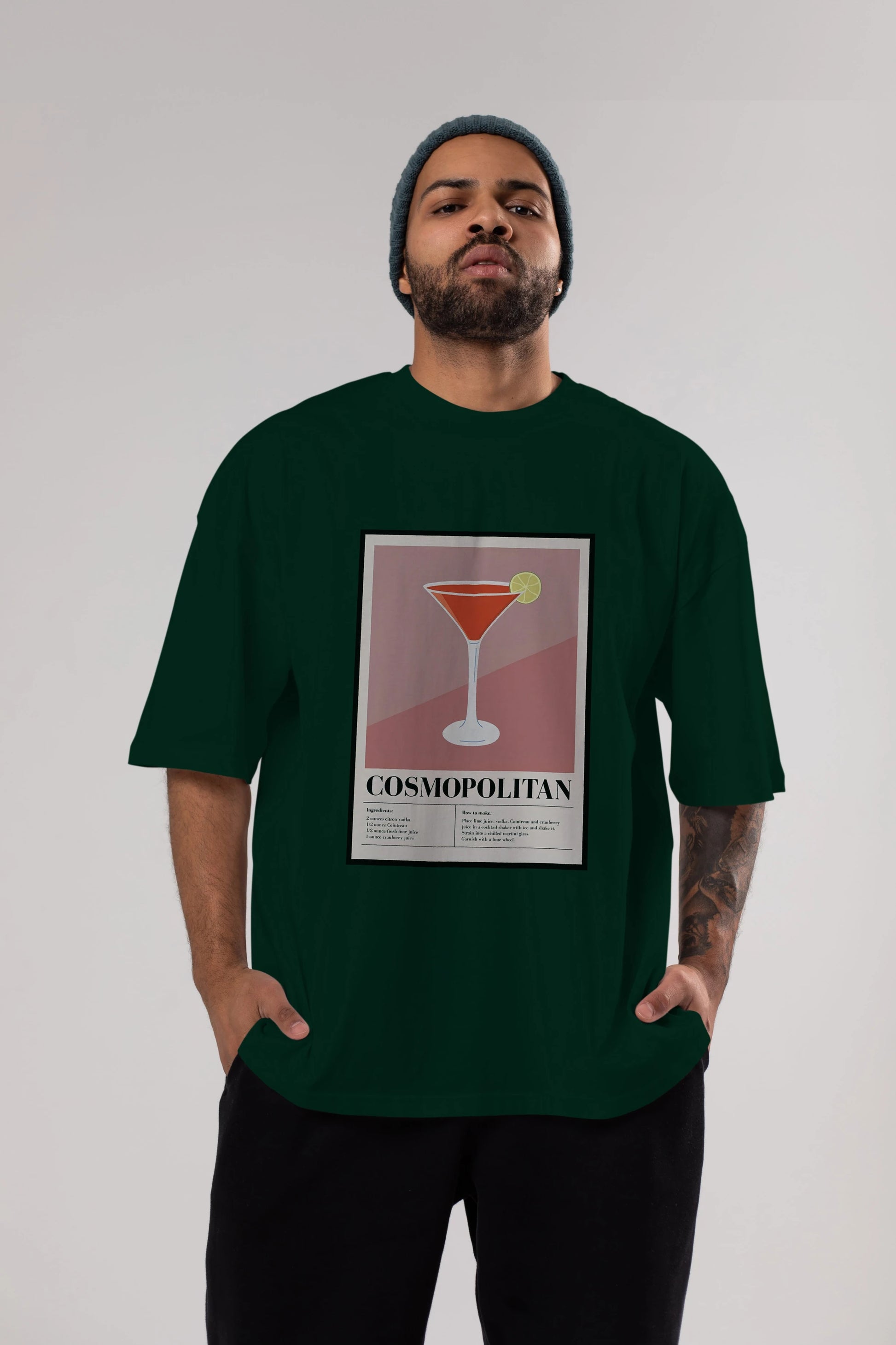 Cosmopolitan 3 Ön Baskılı Oversize t-shirt Erkek Kadın Unisex %100 Pamuk Bisiklet Yaka tişort