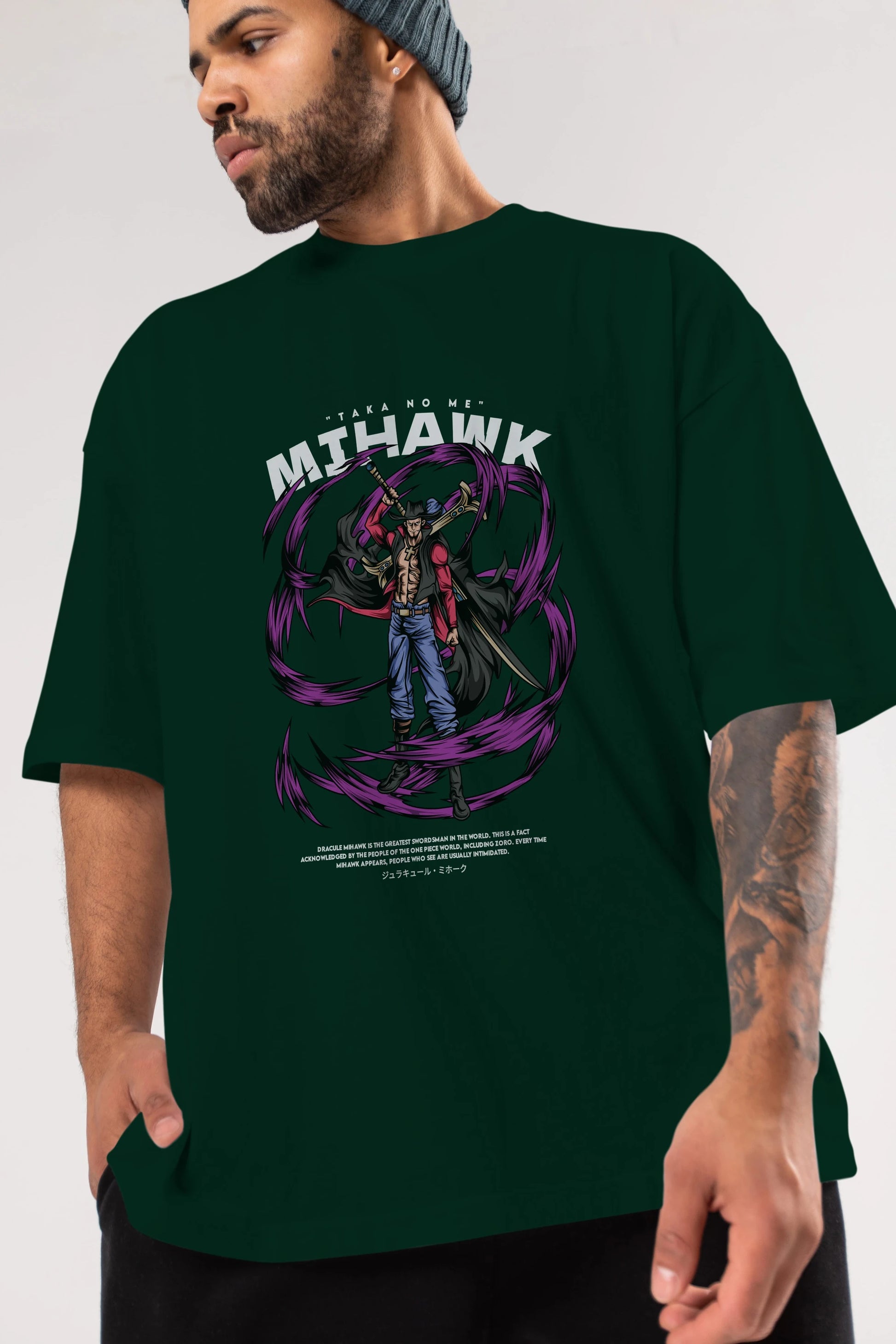 Mihawk Anime Ön Baskılı Oversize t-shirt %100 pamuk Erkek Kadın Unisex