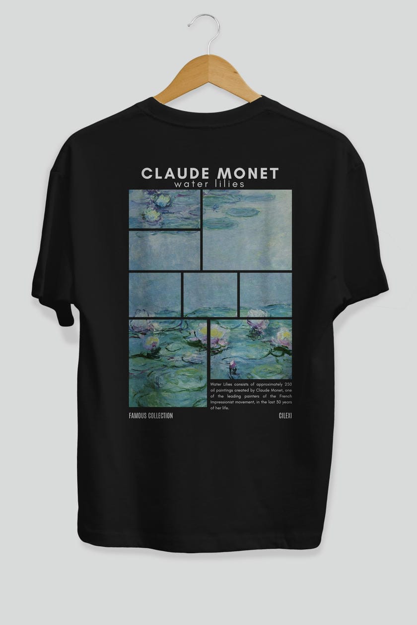 Claude Monet Arka Baskılı Oversize t-shirt Erkek Kadın Bisiklet Yaka Pamuk tişort