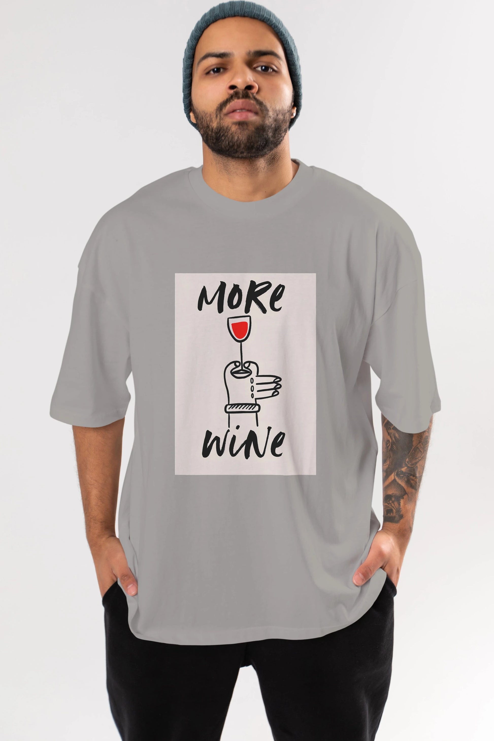 More Wine 2 Ön Baskılı Oversize t-shirt Erkek Kadın Unisex %100 Pamuk Bisiklet Yaka tişort