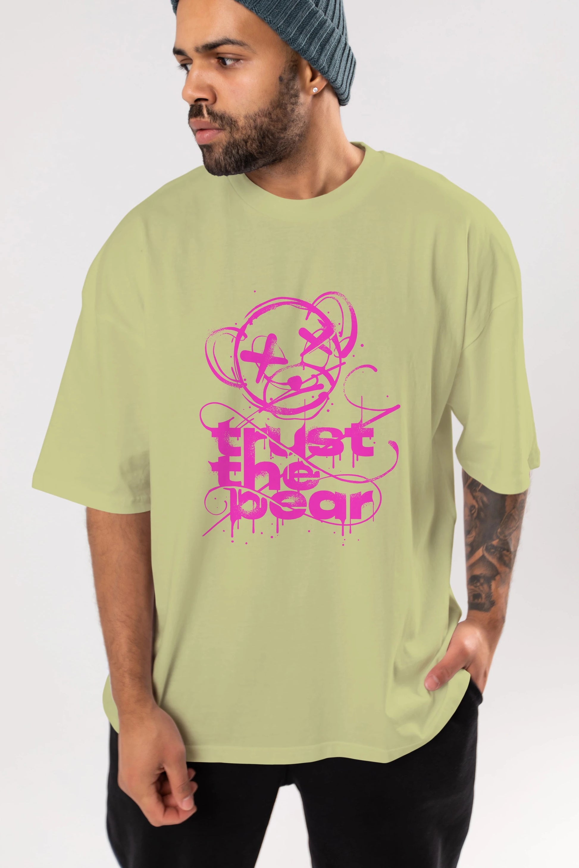 Trust The Bear 2 Ön Baskılı Oversize t-shirt Erkek Kadın Unisex