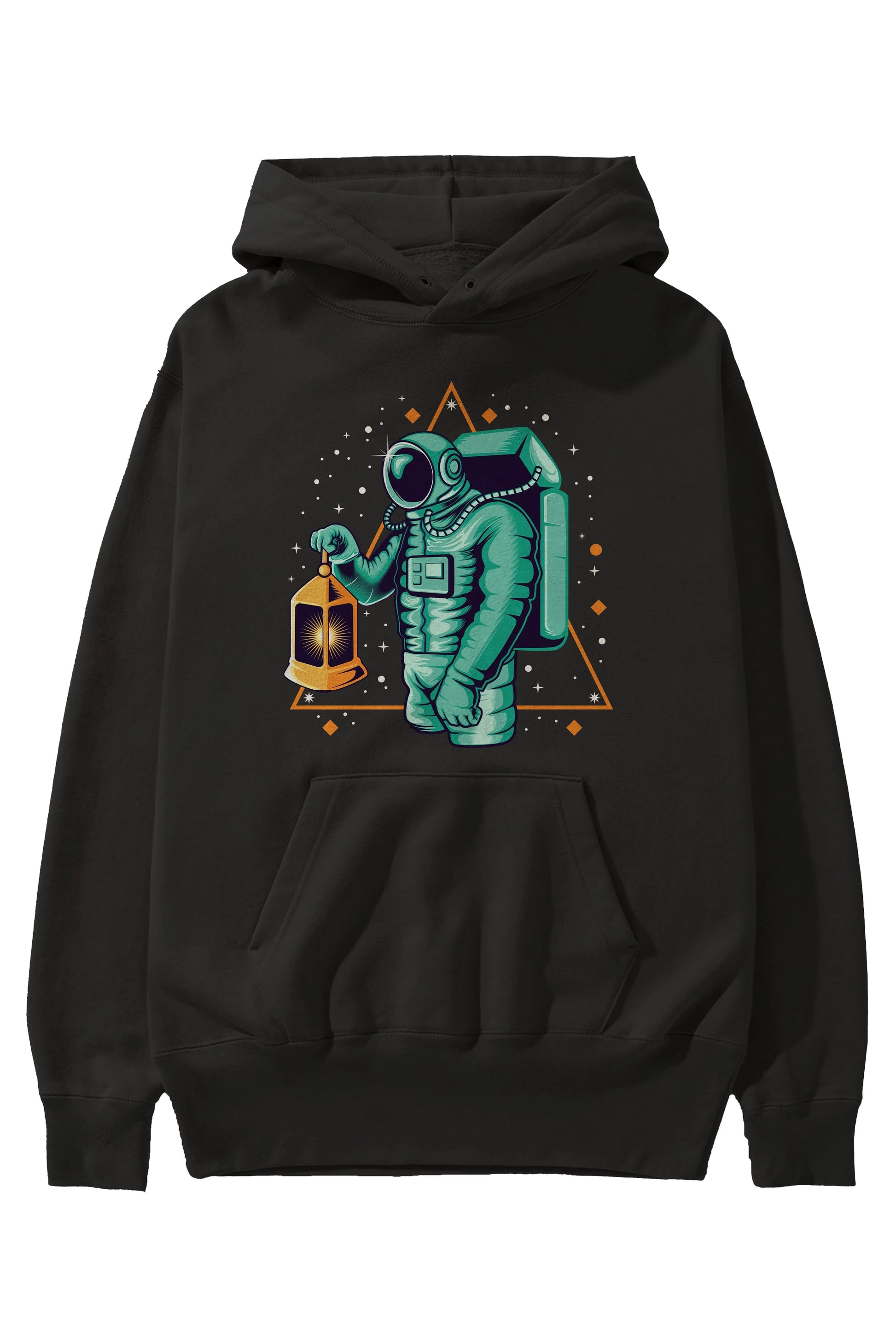 Astronaut Lantern Ön Baskılı Hoodie Oversize Kapüşonlu Sweatshirt Erkek Kadın Unisex