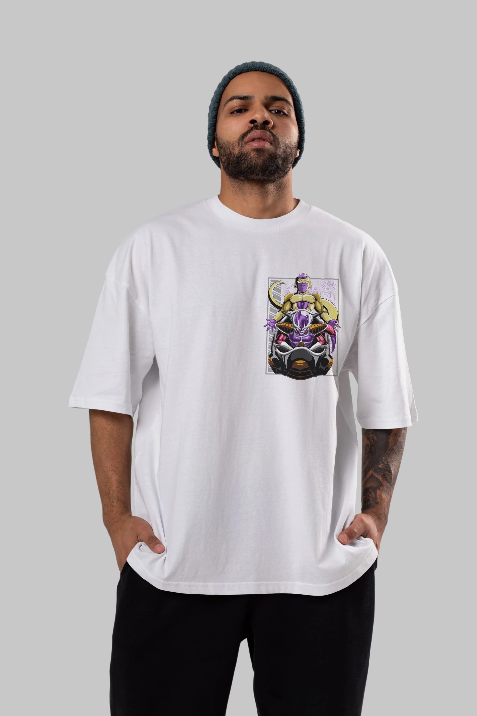DragonBall Freezer Ön Sol Baskılı Oversize t-shirt Erkek Kadın Unisex %100 Pamuk Bisiklet Yaka tişort