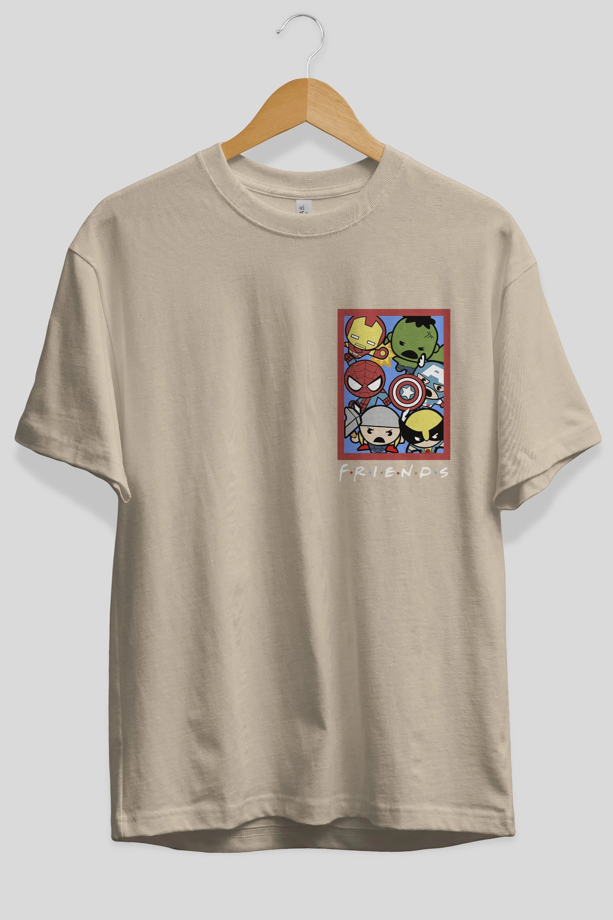 Friends Avenger Ön Sol Baskılı Oversize t-shirt Erkek Kadın Unisex %100 Pamuk Bisiklet Yaka tişort