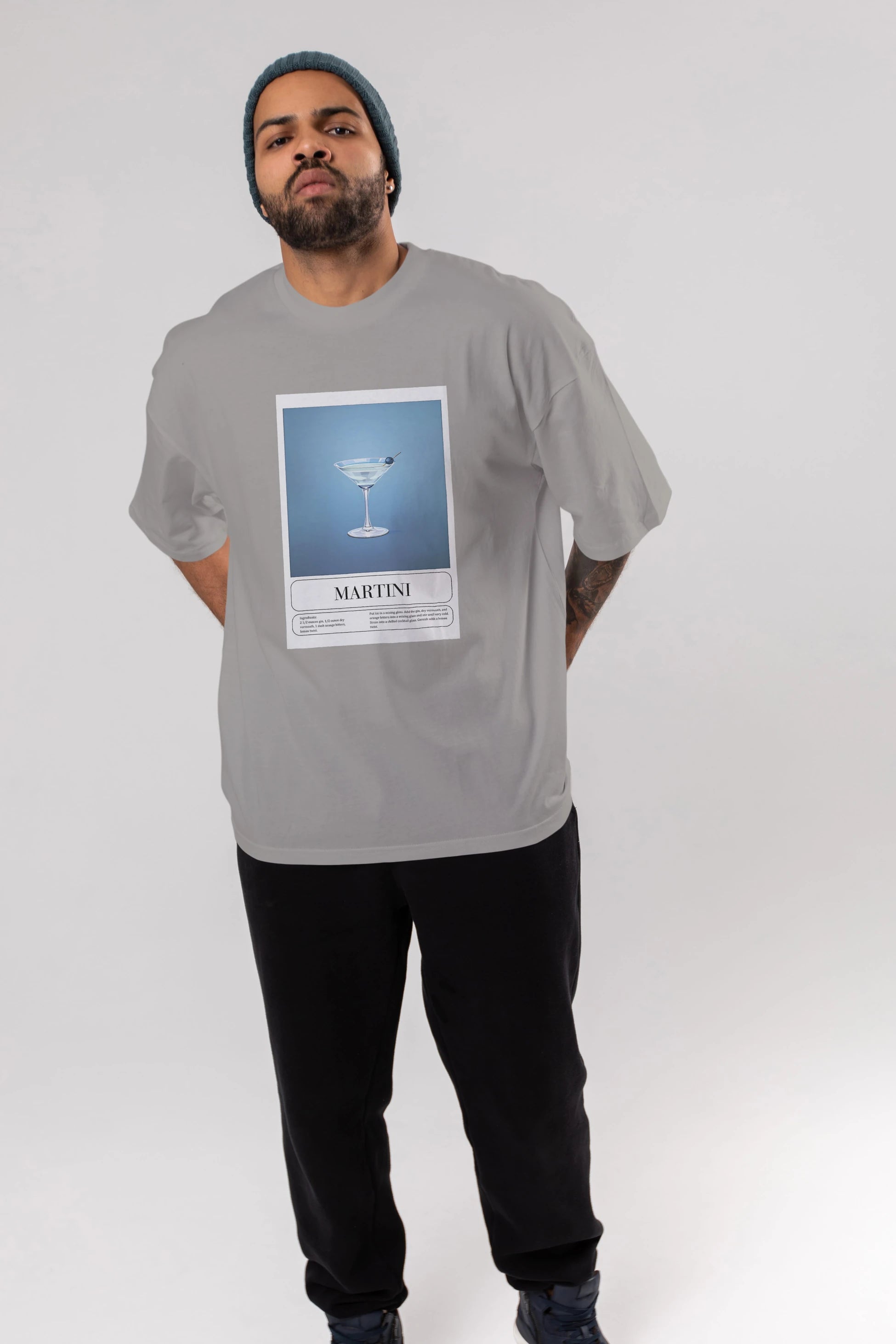 Martini Ön Baskılı Oversize t-shirt Erkek Kadın Unisex %100 Pamuk Bisiklet Yaka tişort