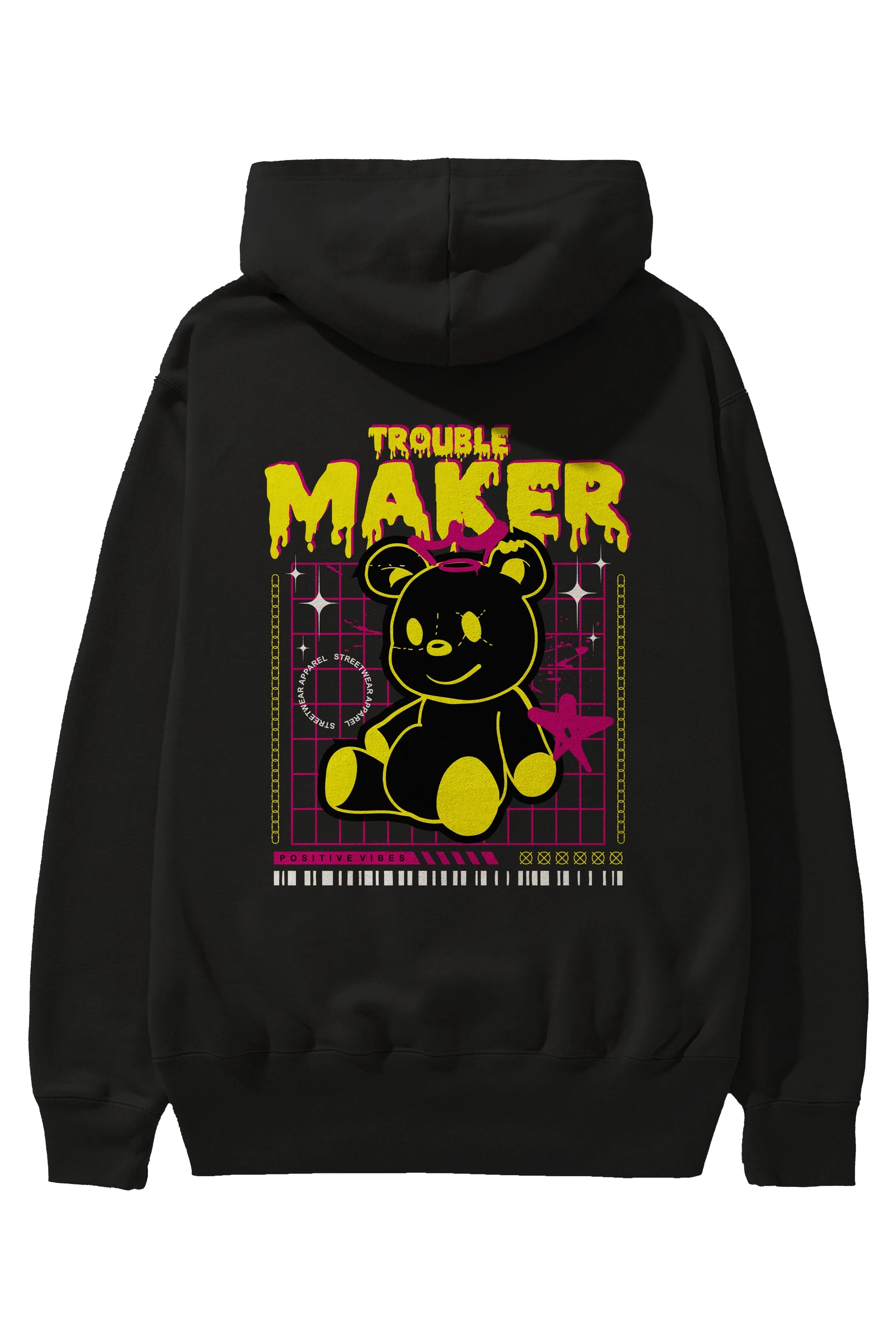 Teddy Bear Trouble Maker Arka Baskılı Hoodie Oversize Kapüşonlu Sweatshirt Erkek Kadın Unisex