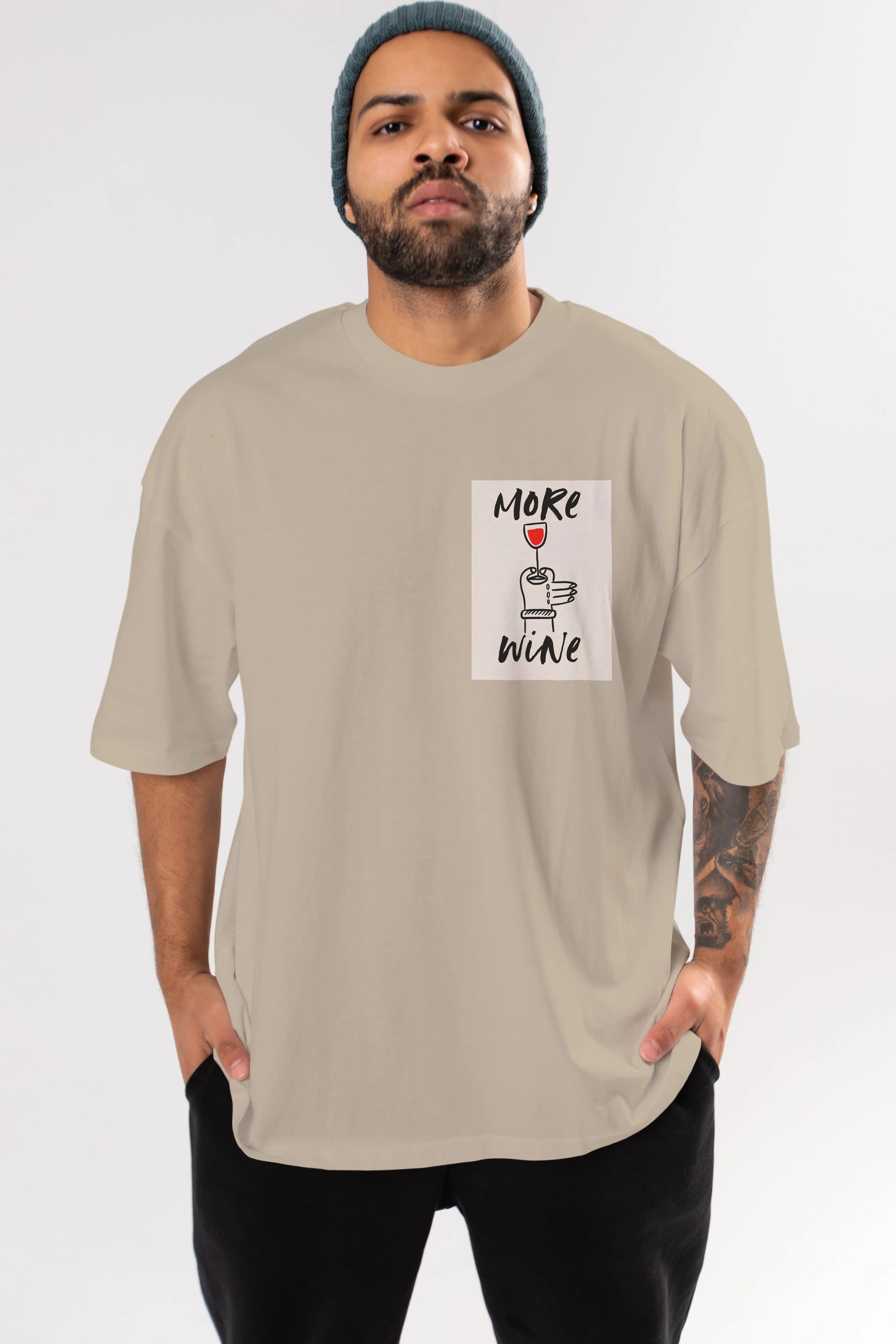 More Wine 2 Ön Sol Baskılı Oversize t-shirt Erkek Kadın Unisex %100 Pamuk Bisiklet Yaka tişort