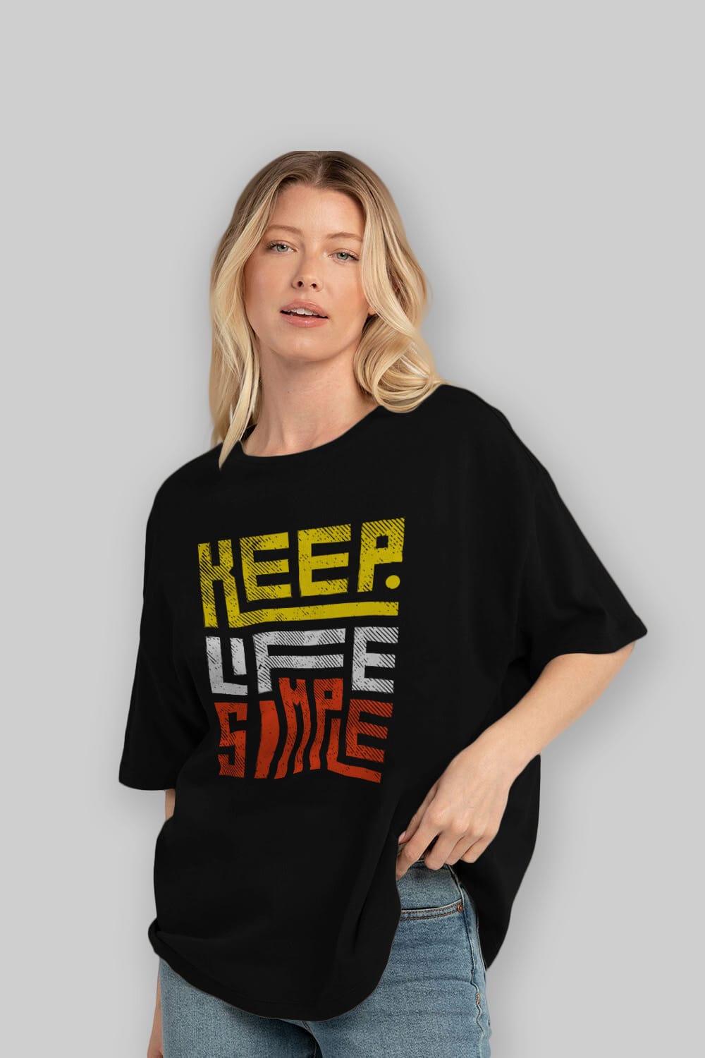 Keep Life Simple Yazılı Ön Baskılı Oversize t-shirt Erkek Kadın Unisex
