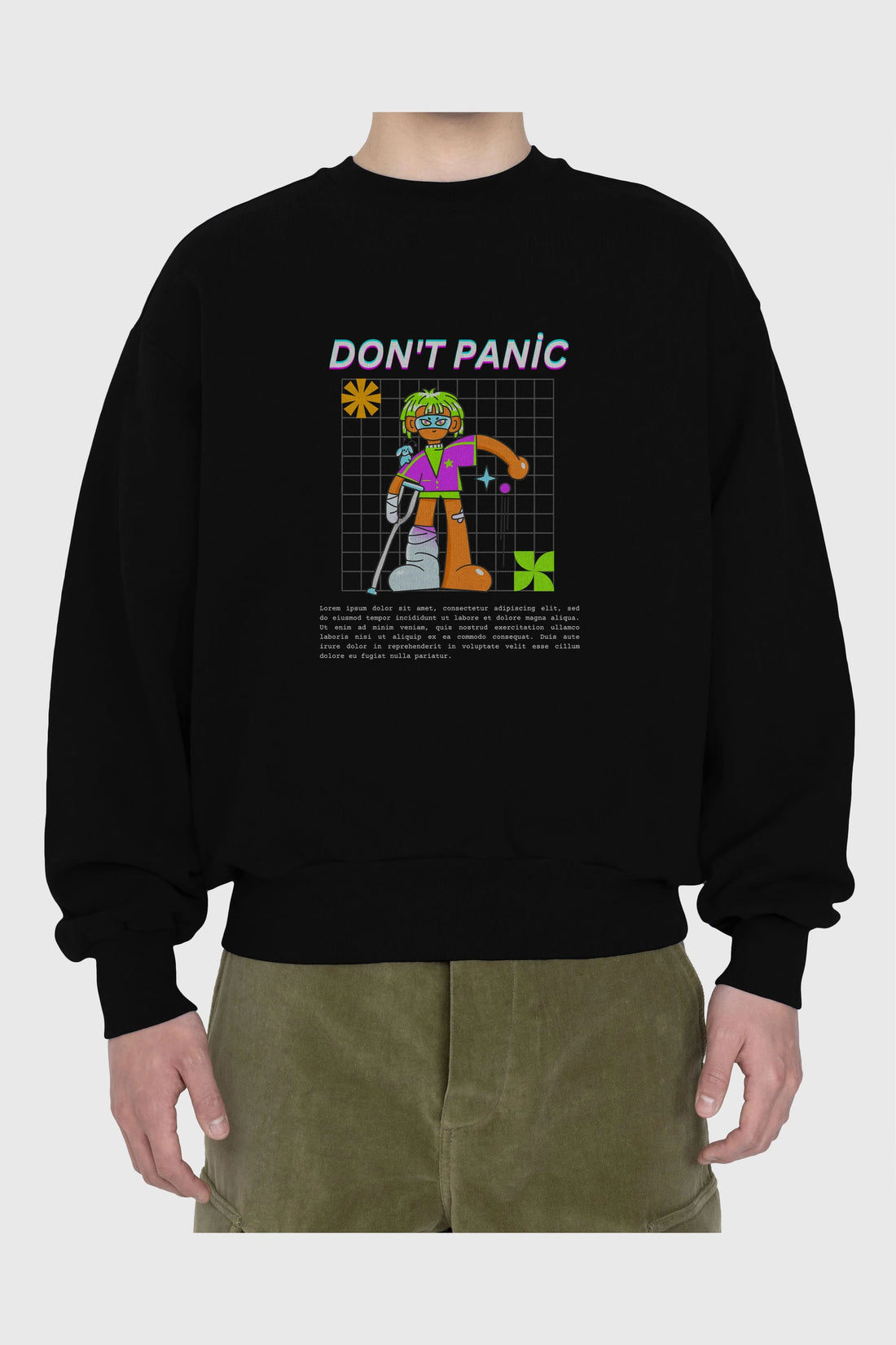 Dont Panic Yazılı Ön Baskılı Oversize Sweatshirt Erkek Kadın Unisex