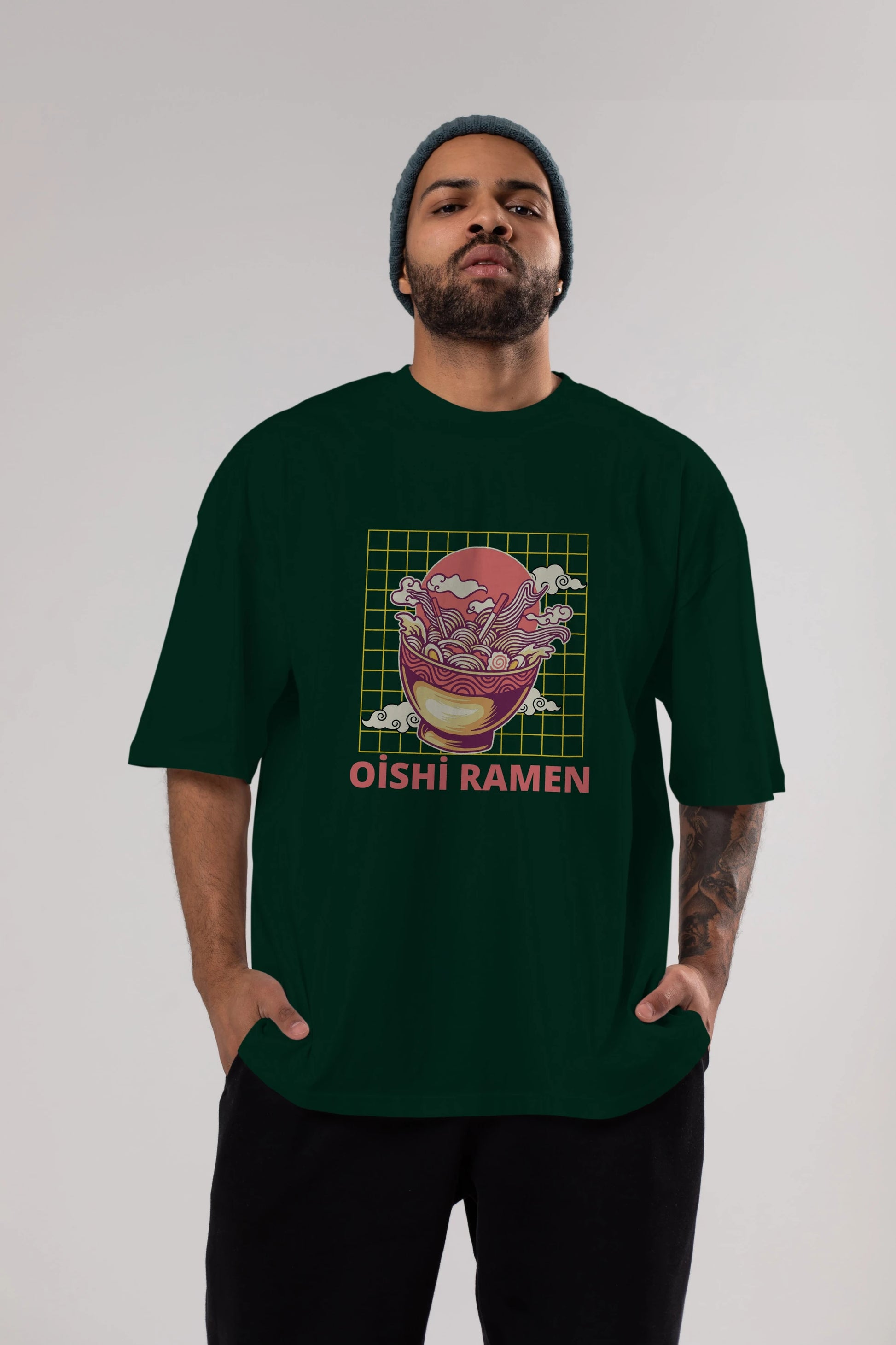Oishi Ramen Yazılı Ön Baskılı Oversize t-shirt Erkek Kadın Unisex