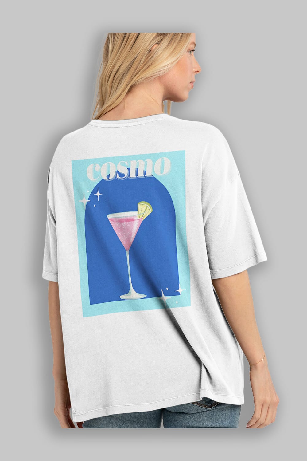 Cosmopolitan 2 Arka Baskılı Oversize t-shirt Erkek Kadın Unisex %100 Pamuk Bisiklet Yaka tişort