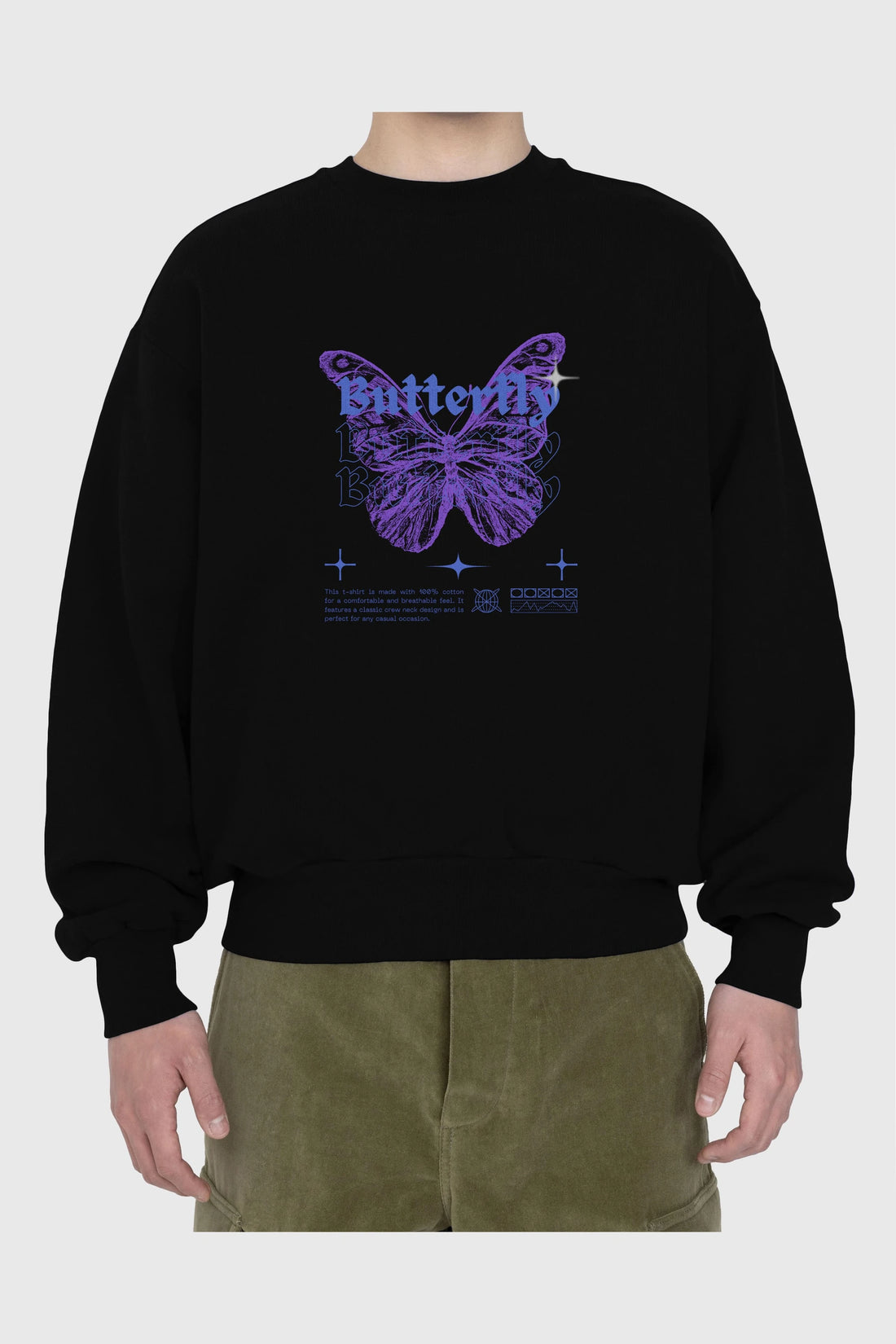 Butterfly Streetwear Ön Baskılı Oversize Sweatshirt Erkek Kadın Unisex