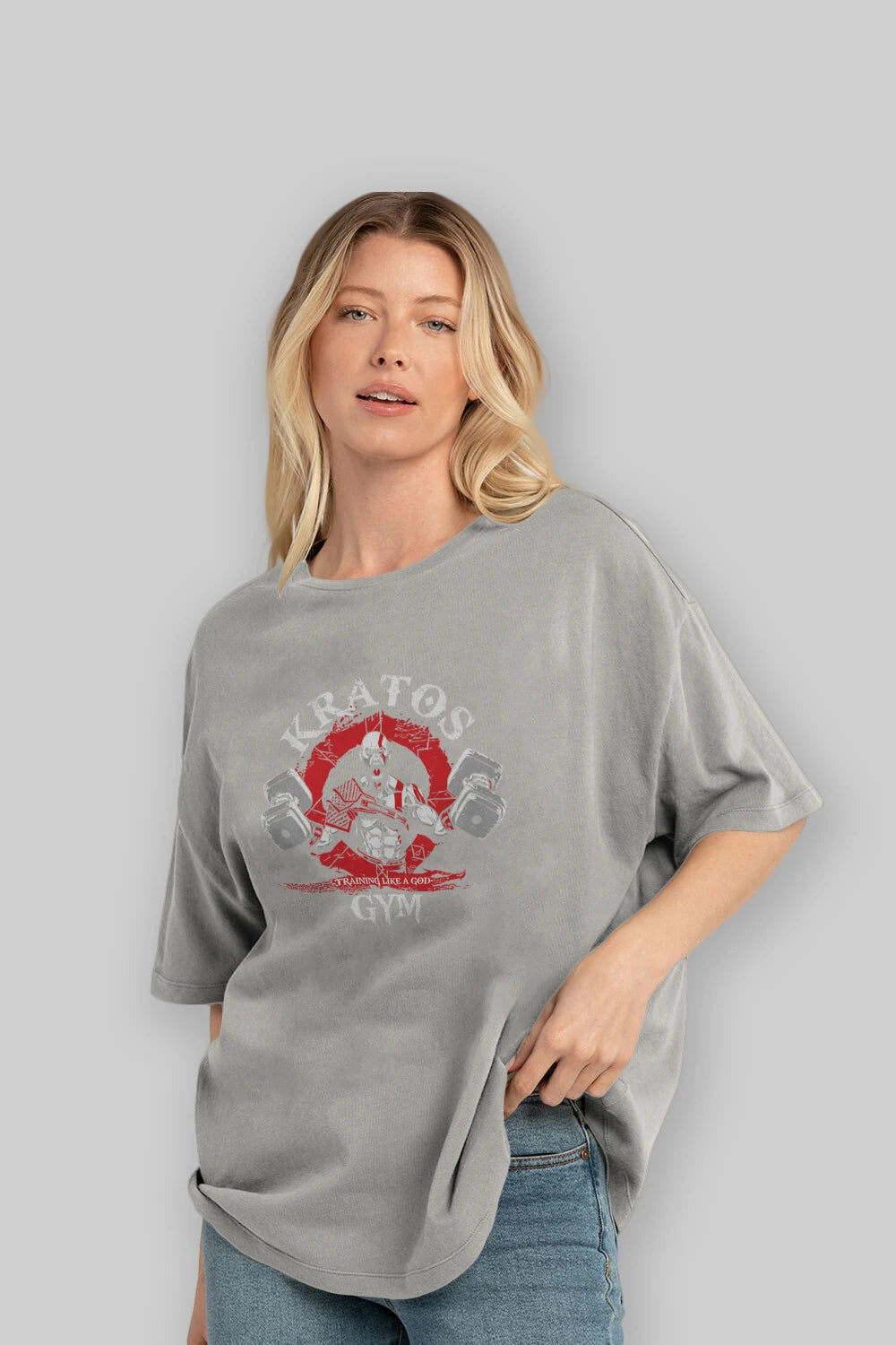 Kratos GYM Ön Baskılı Oversize t-shirt Erkek Kadın Unisex %100 Pamuk Bisiklet Yaka tişort