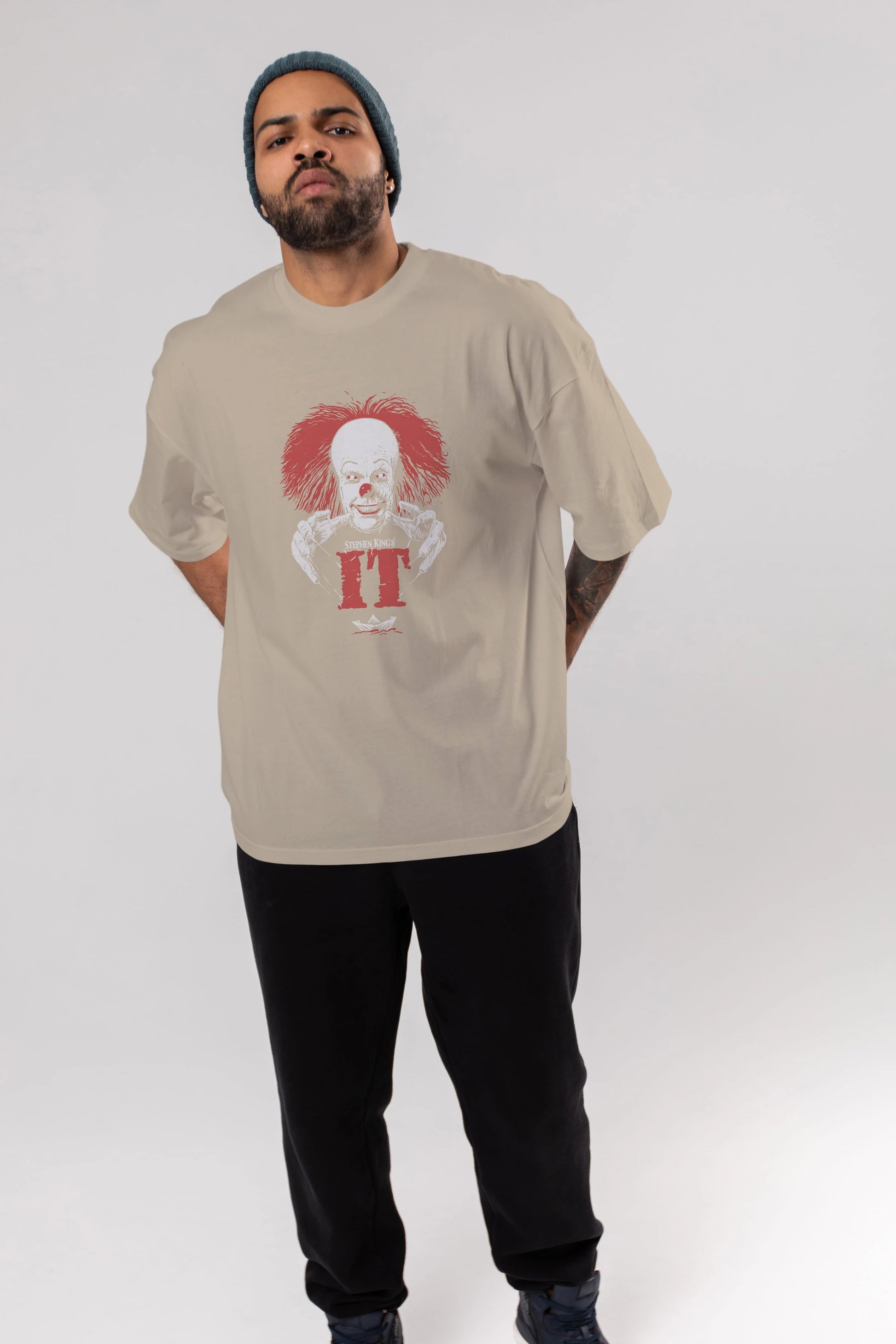 it Ön Baskılı Oversize t-shirt Erkek Kadın Unisex %100 Pamuk Bisiklet Yaka tişort