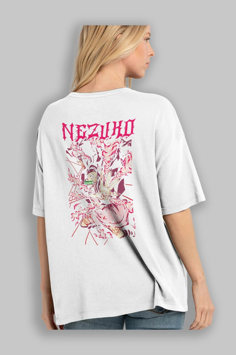 NEZUKO KAMADO Anime Arka Baskılı Oversize t-shirt Erkek Kadın Unisex