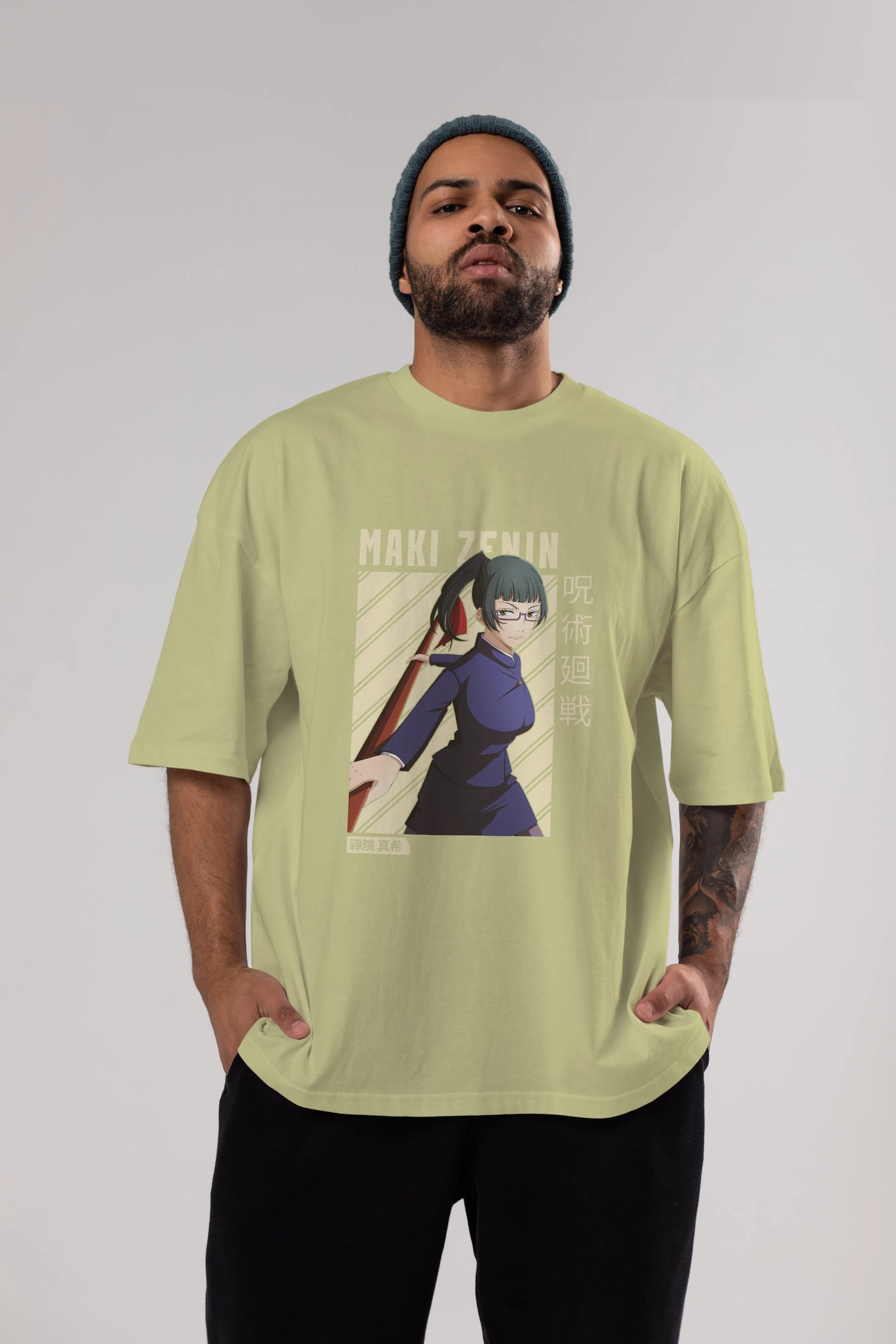 Maki Zenin CHAİNSAWMAN Anime Ön Baskılı Oversize t-shirt %100 pamuk Erkek Kadın Unisex