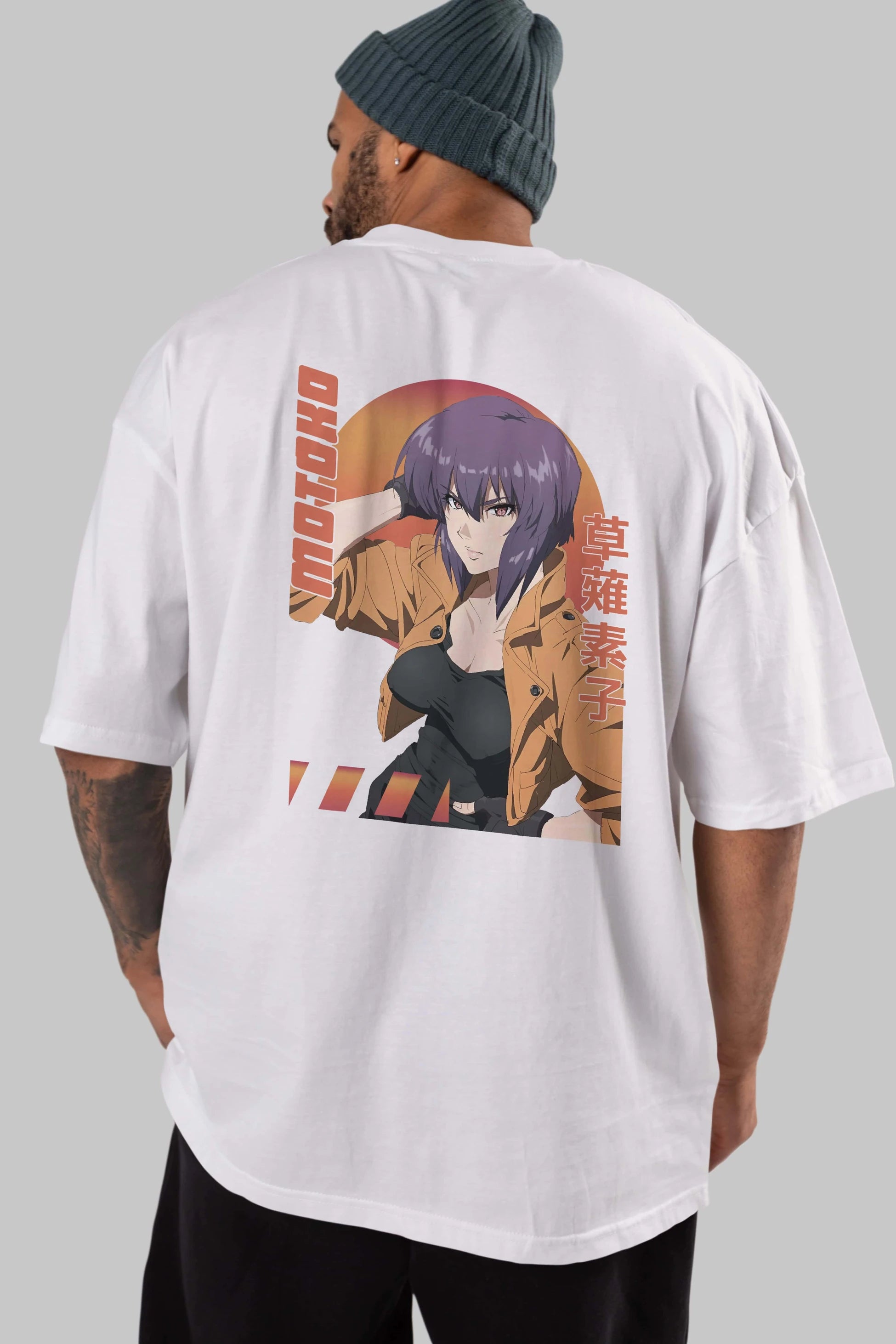 Motoko Kusanagi 9 Anime Arka Baskılı Oversize t-shirt Erkek Kadın Unisex