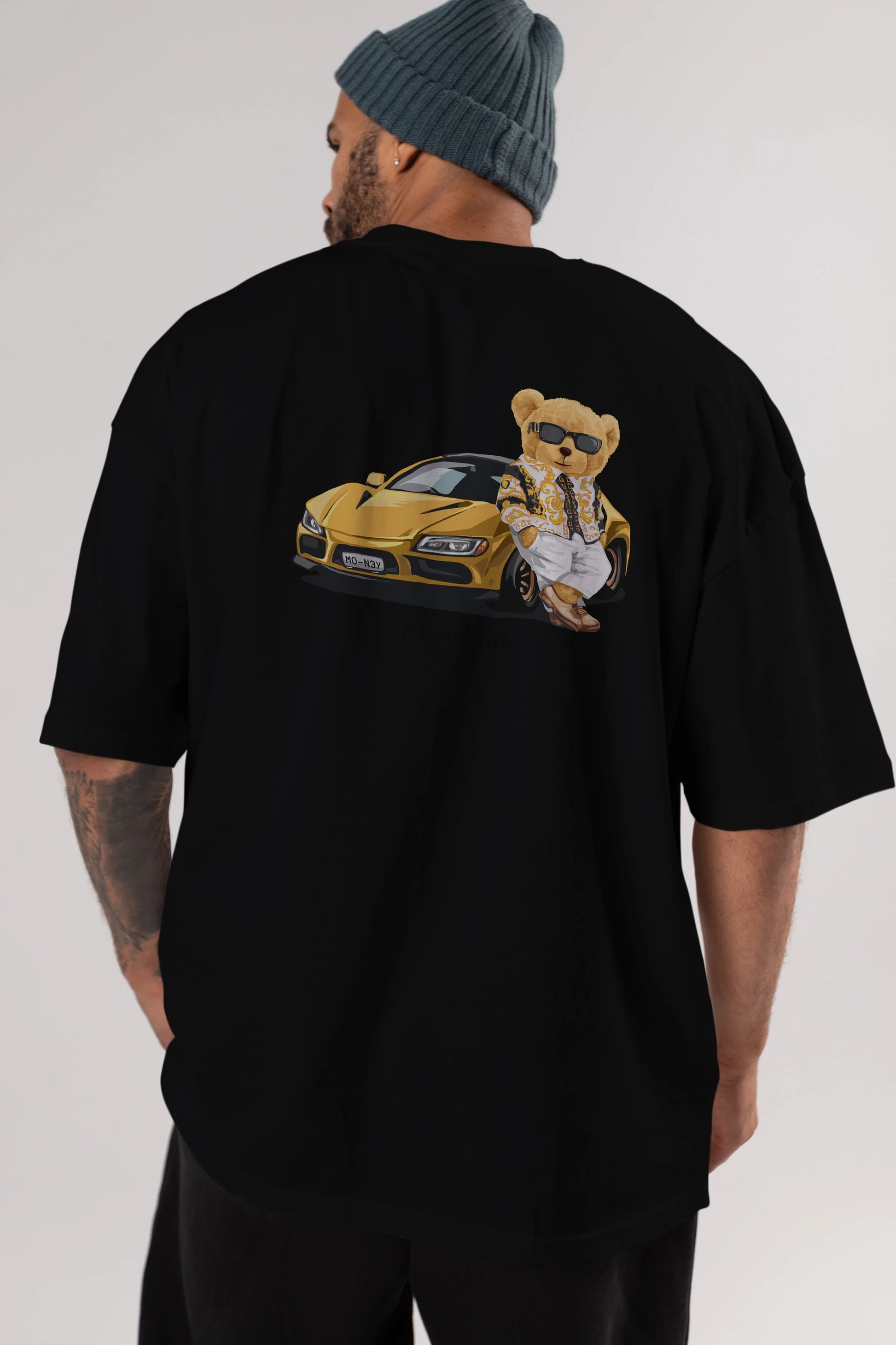 Teddy Bear Rich Club Arka Baskılı Oversize t-shirt Erkek Kadın Unisex %100 Pamuk