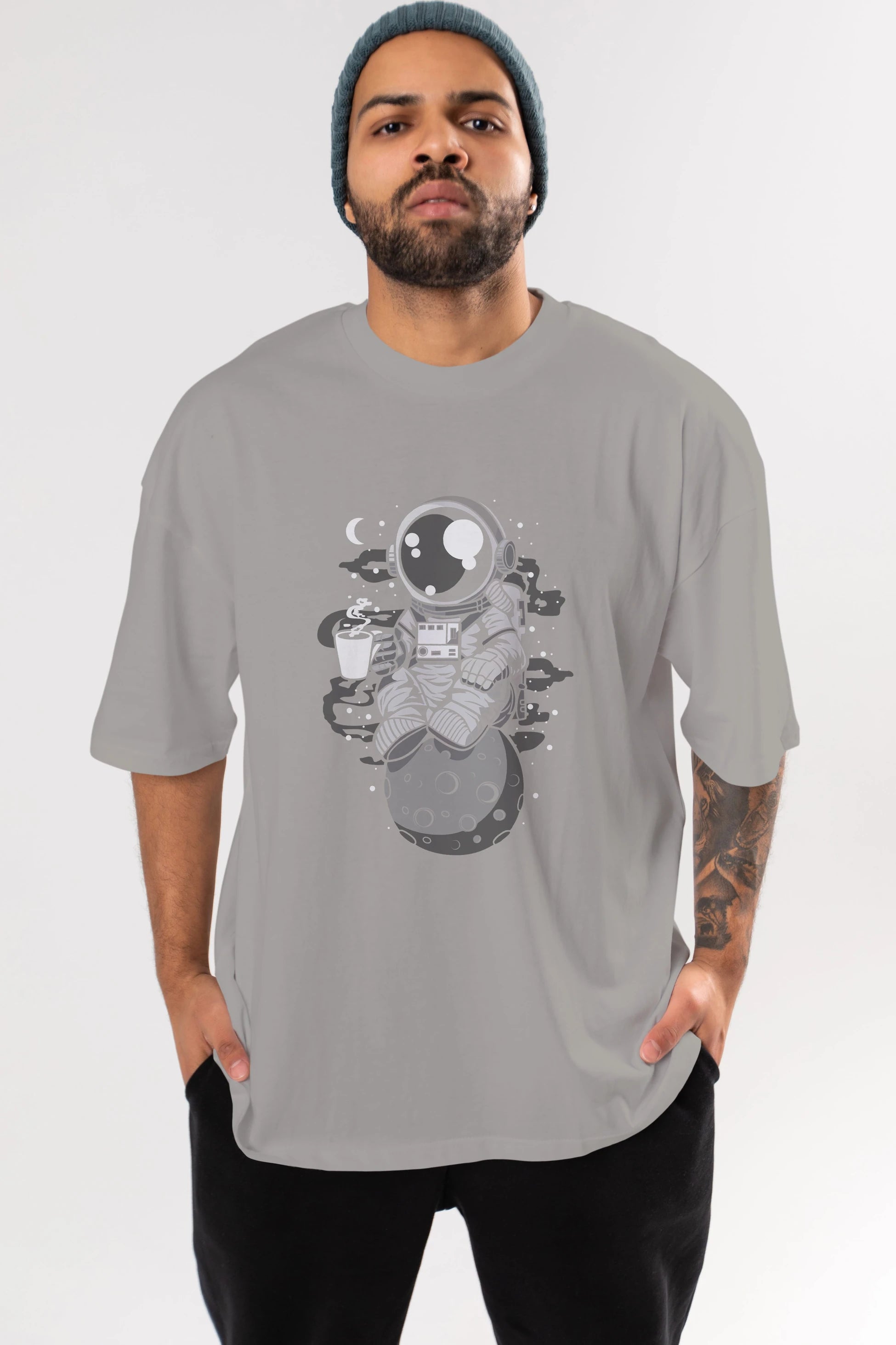 Astronaut Coffee Ön Baskılı Oversize t-shirt Erkek Kadın Unisex