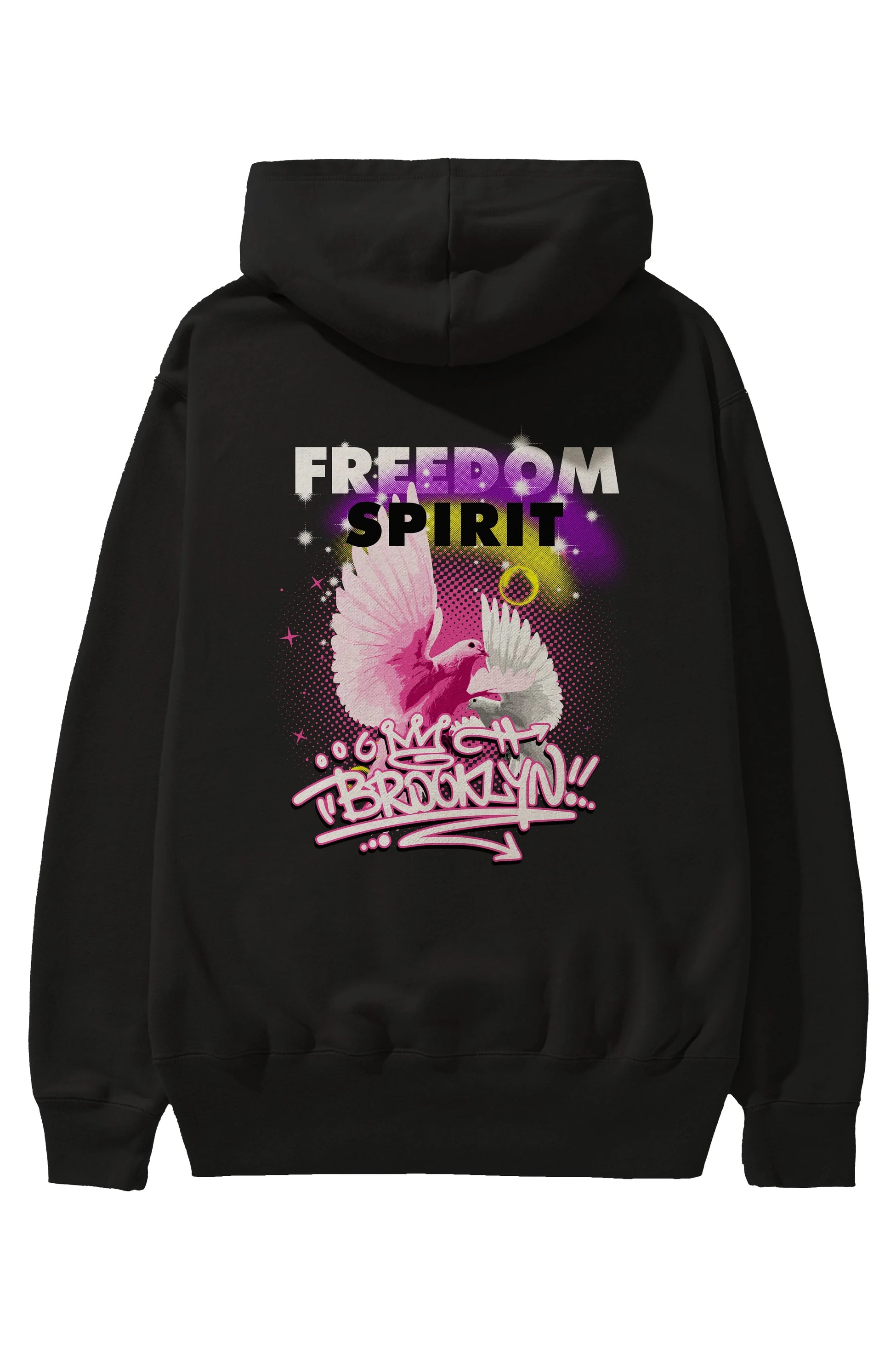 Freedom Spirit Brooklyn Arka Baskılı Hoodie Oversize Kapüşonlu Sweatshirt Erkek Kadın Unisex